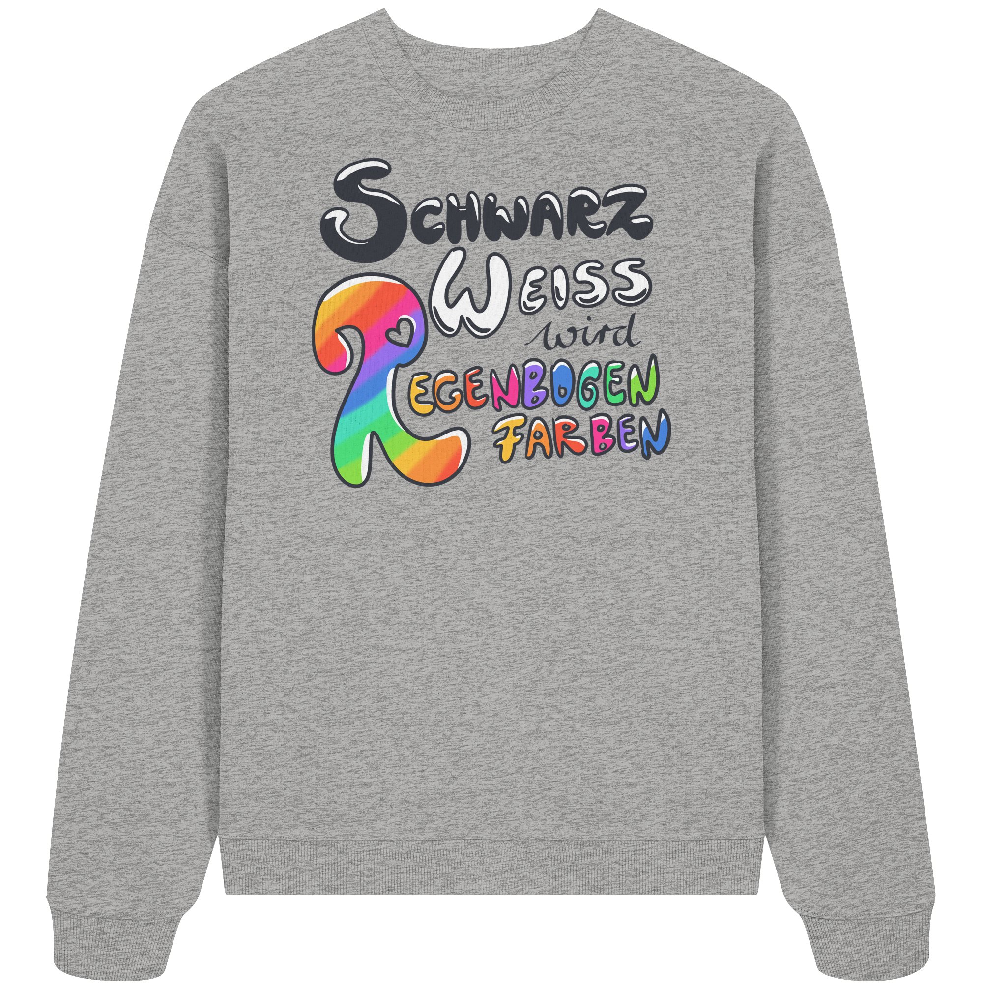 Schwarz Weiß wird Regenbogen Farben Frontprint (hell) - Organic Oversize Sweatshirt