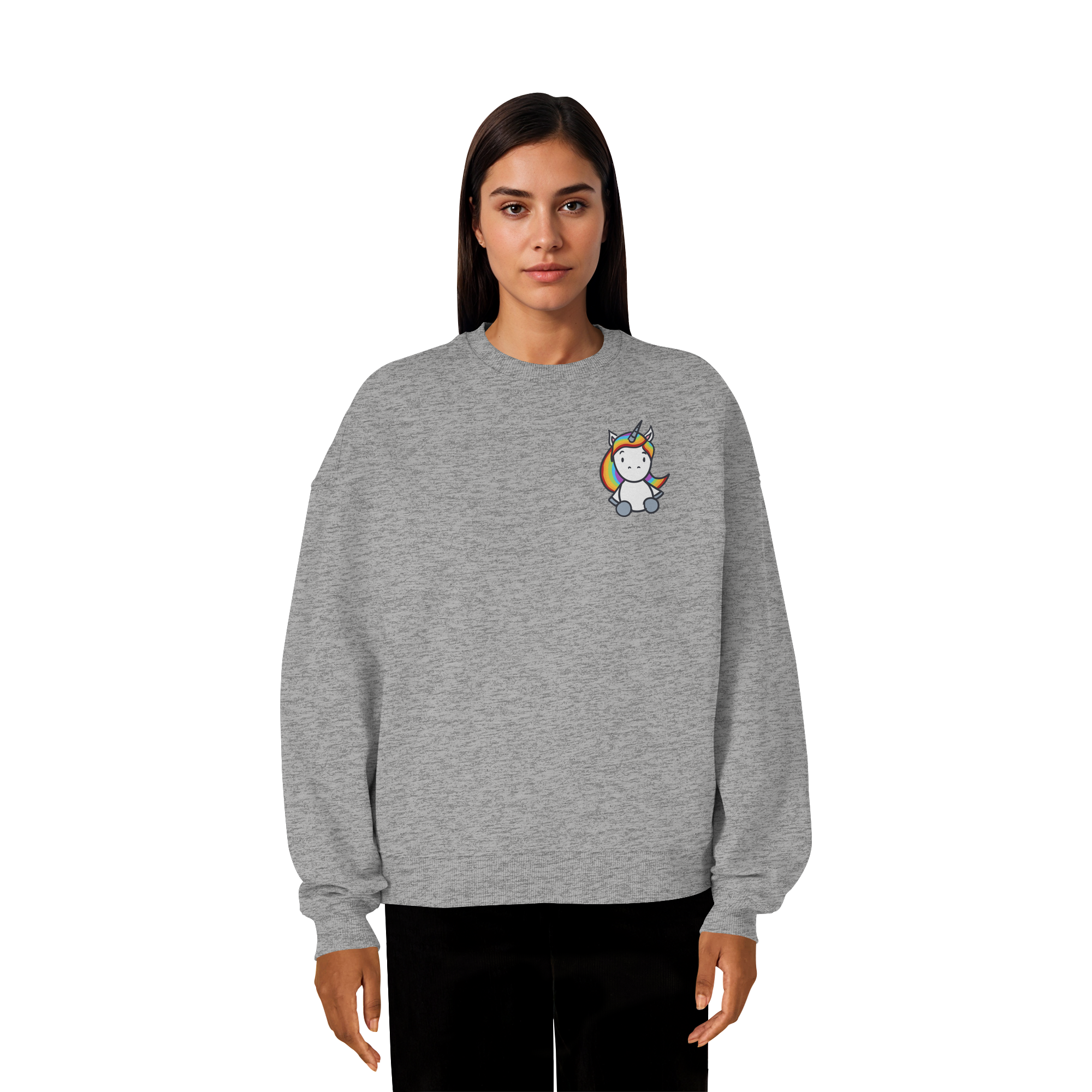 Schwarz Weiß wird Regenbogen Farben Backprint (hell) - Organic Oversize Sweatshirt