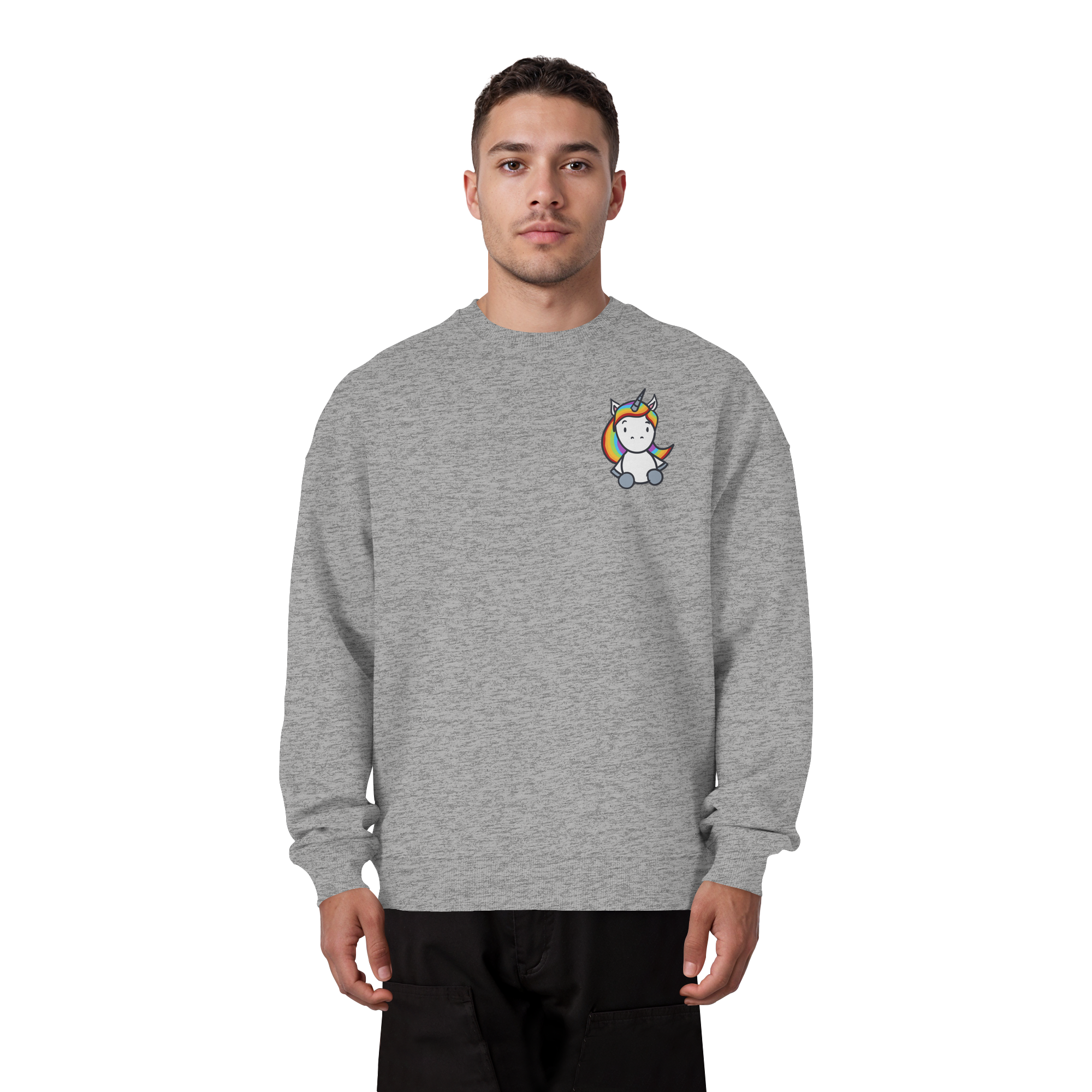 Schwarz Weiß wird Regenbogen Farben Backprint (hell) - Organic Oversize Sweatshirt