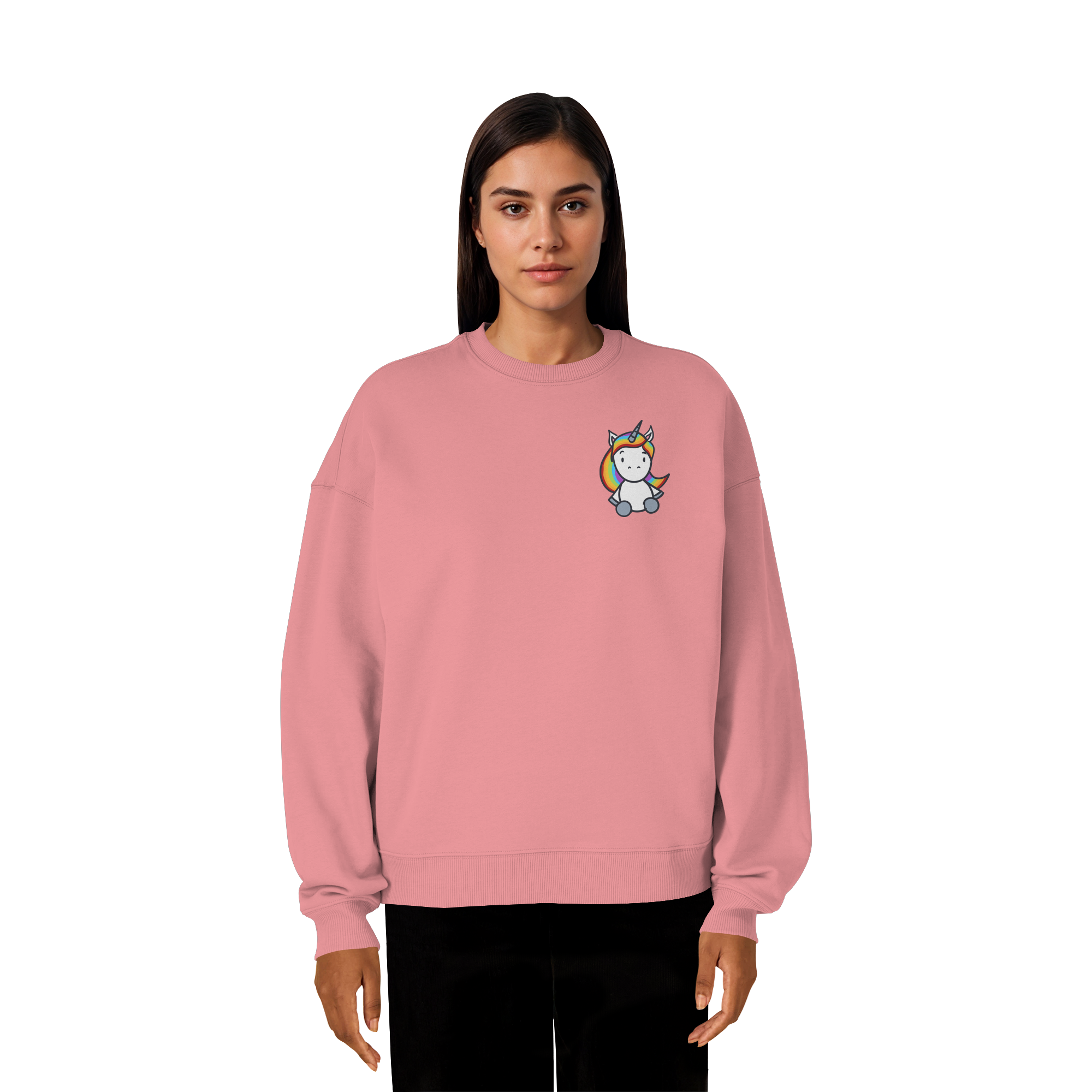 Schwarz Weiß wird Regenbogen Farben Backprint (hell) - Organic Oversize Sweatshirt