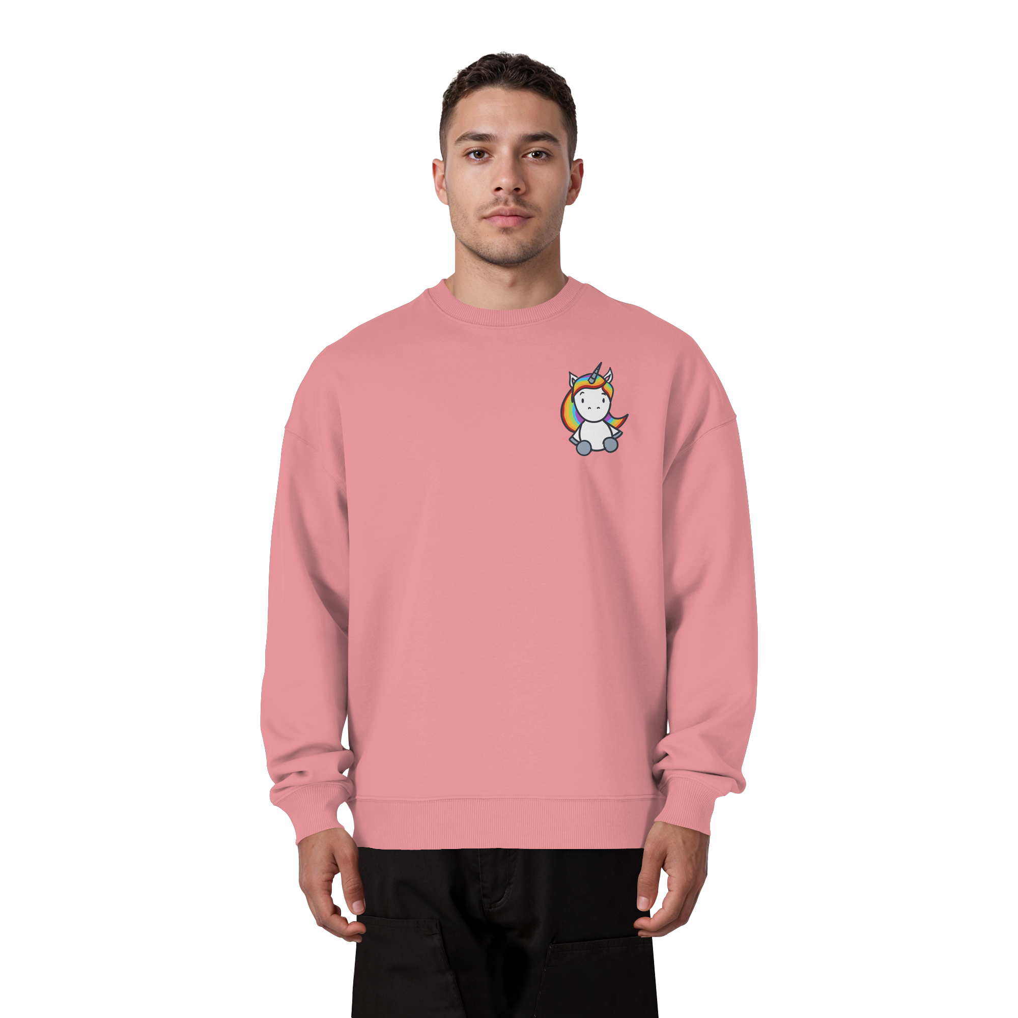 Schwarz Weiß wird Regenbogen Farben Backprint (hell) - Organic Oversize Sweatshirt