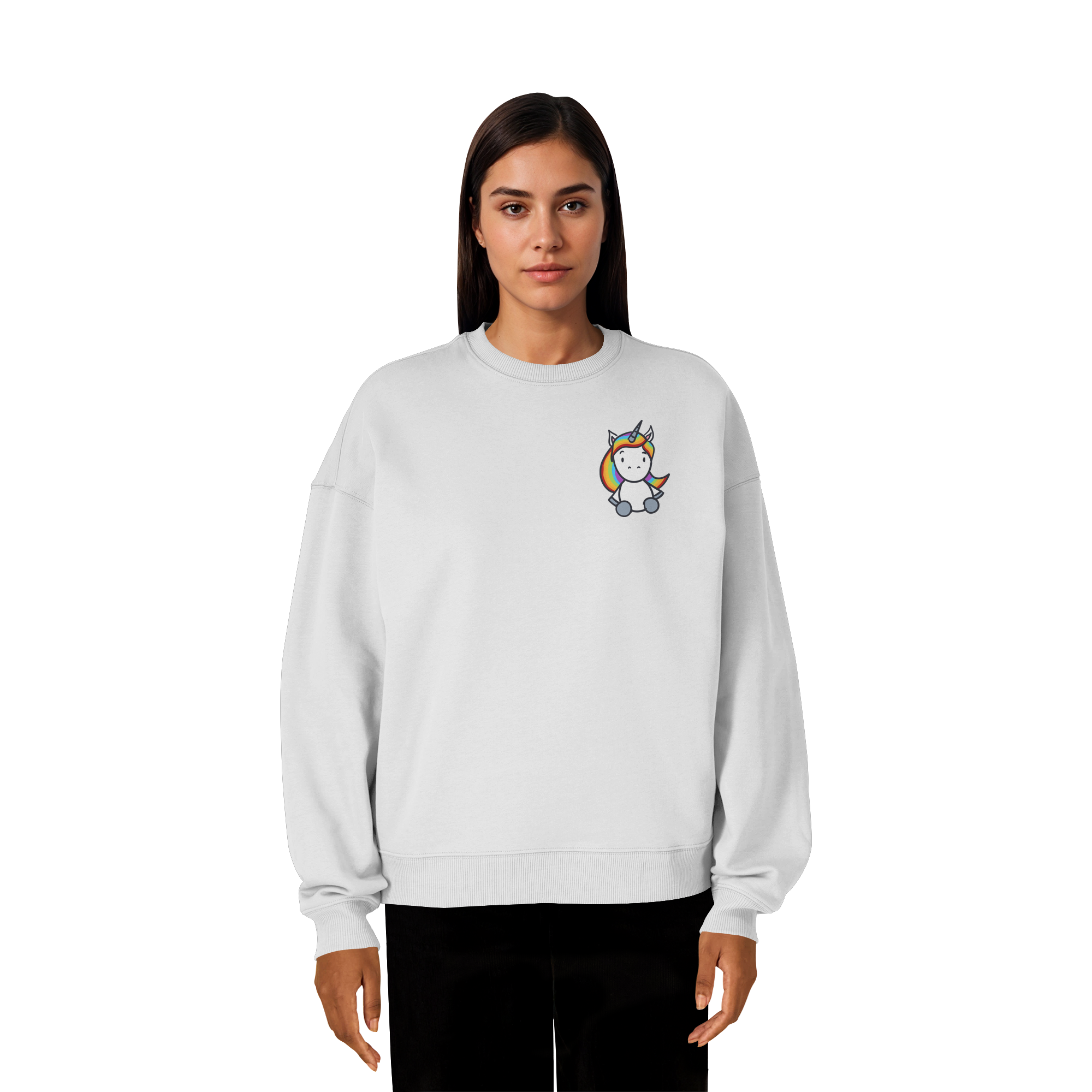 Schwarz Weiß wird Regenbogen Farben Backprint (hell) - Organic Oversize Sweatshirt