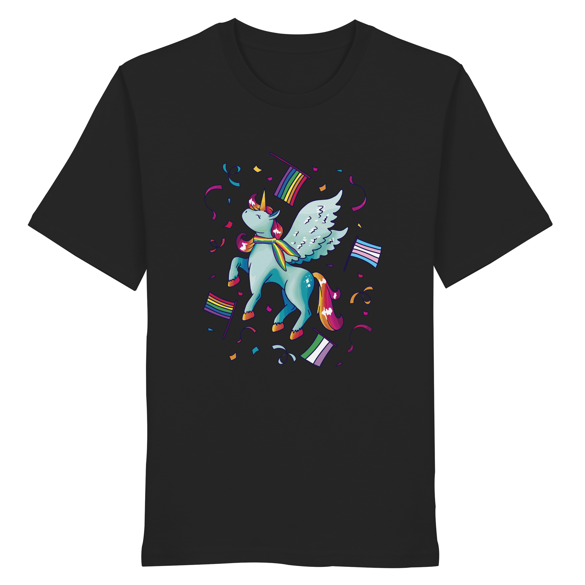 Regenbogen Einhorn mit Flaggen - Organic Shirt