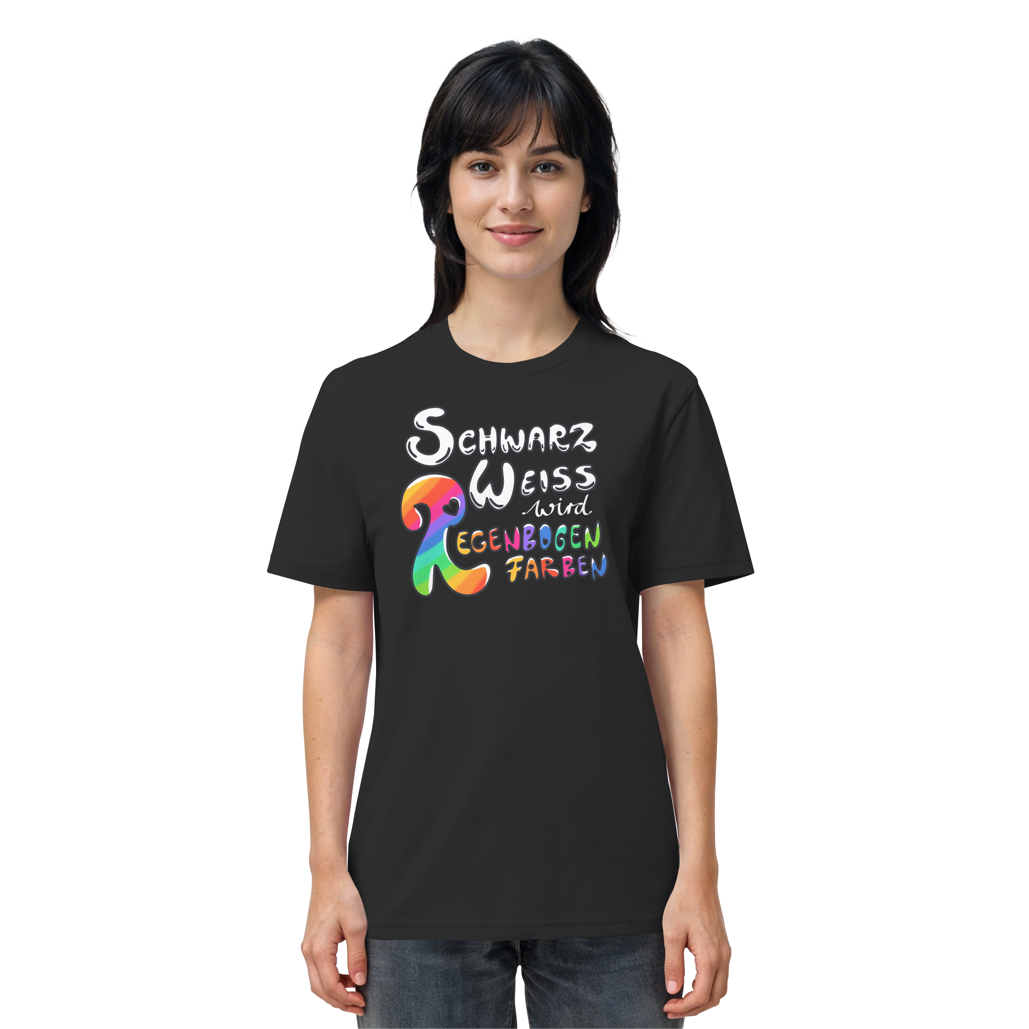 Schwarz Weiß wird Regenbogen Farben Frontprint (dunkel) - Organic Shirt