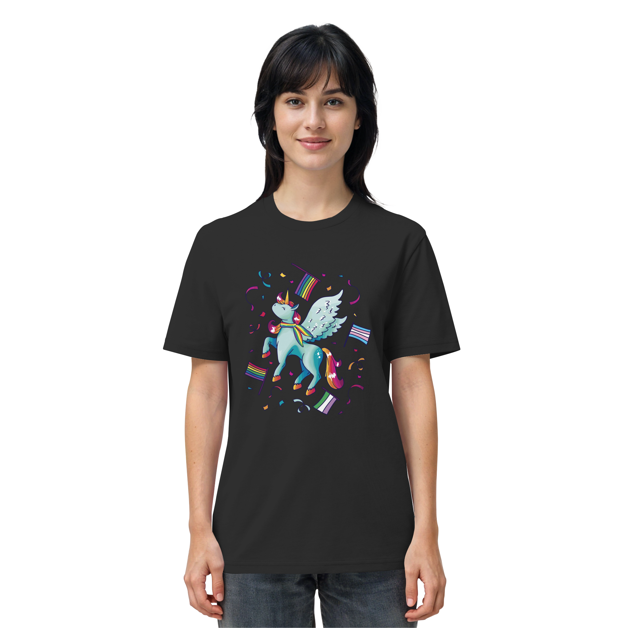 Regenbogen Einhorn mit Flaggen - Organic Shirt
