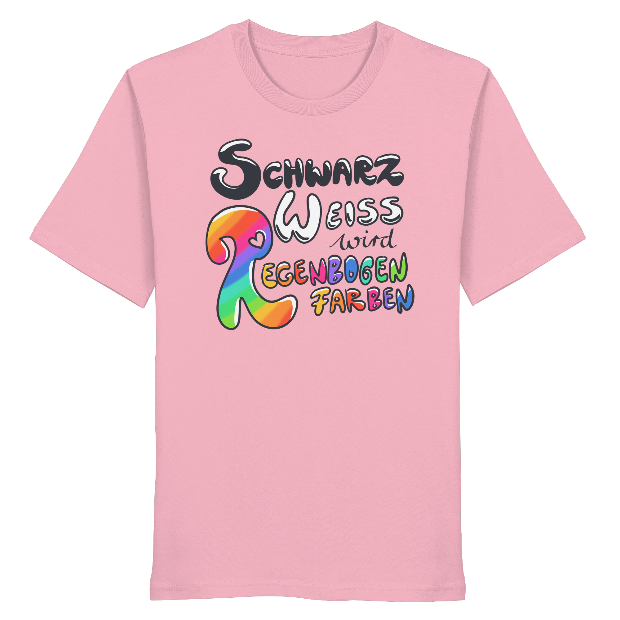 Schwarz Weiß wird Regenbogen Farben Frontprint (hell) - Organic Shirt