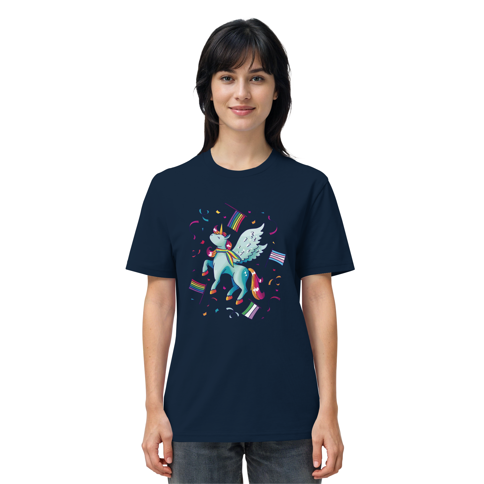 Regenbogen Einhorn mit Flaggen - Organic Shirt