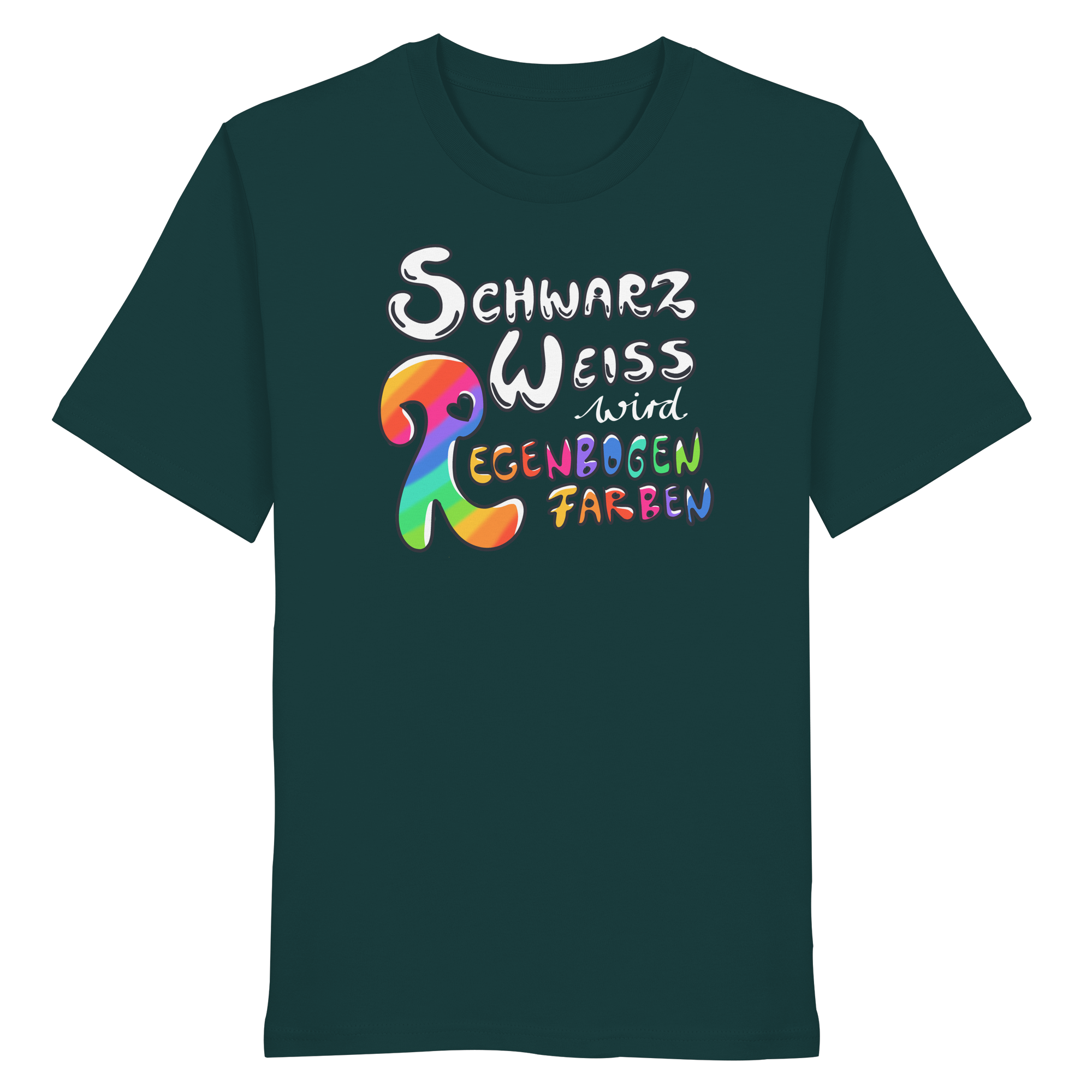 Schwarz Weiß wird Regenbogen Farben Frontprint (dunkel) - Organic Shirt