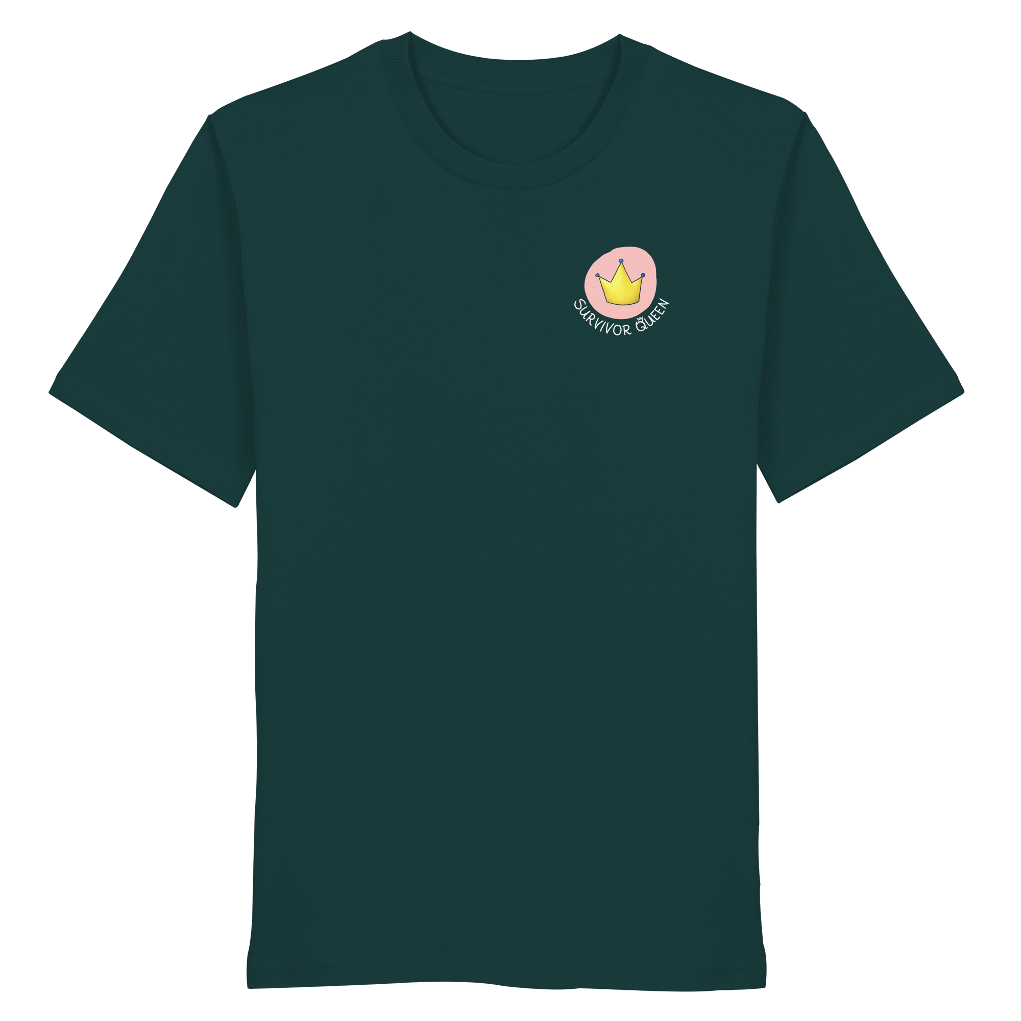 Survivor Queens Logo "Schriftzug Edition" mit Seelenmännchen "Selbstverteidigung Edition" Backprint (dunkel) - Organic Shirt