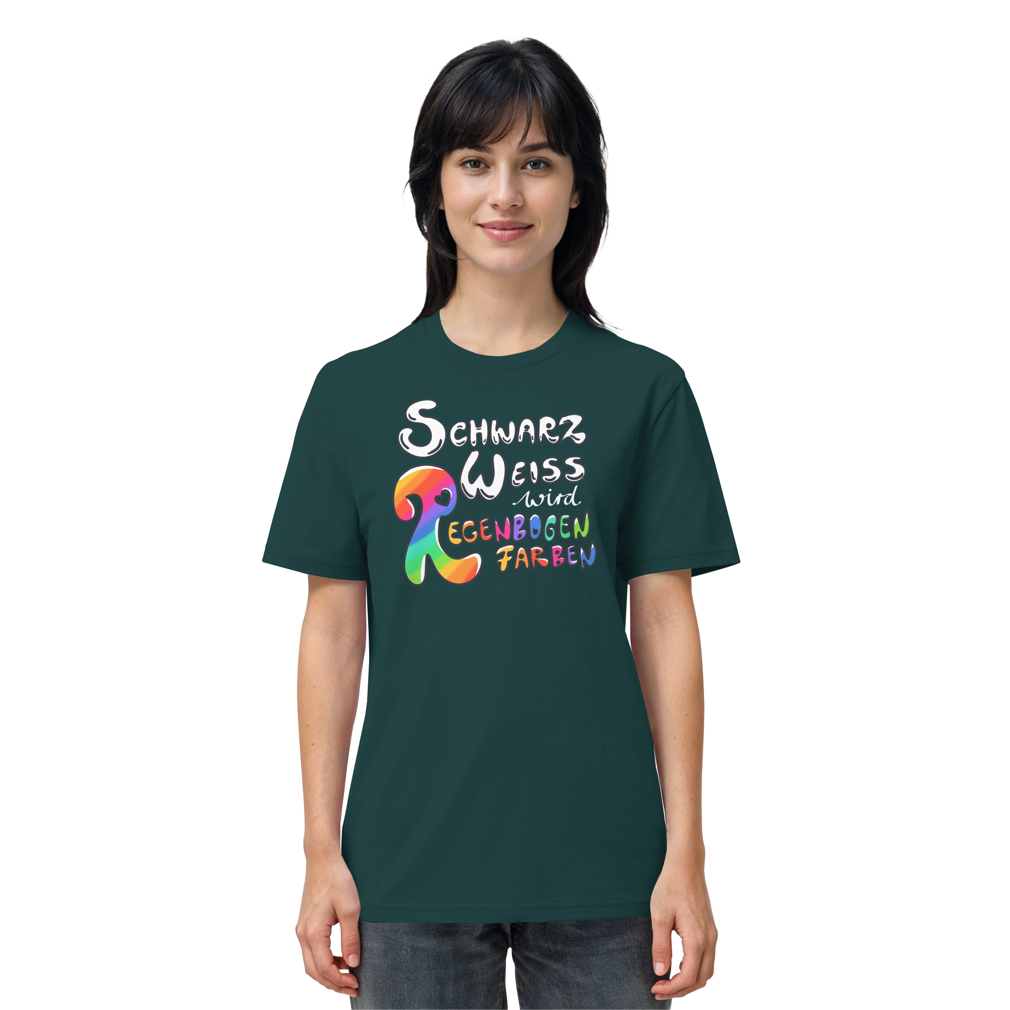 Schwarz Weiß wird Regenbogen Farben Frontprint (dunkel) - Organic Shirt