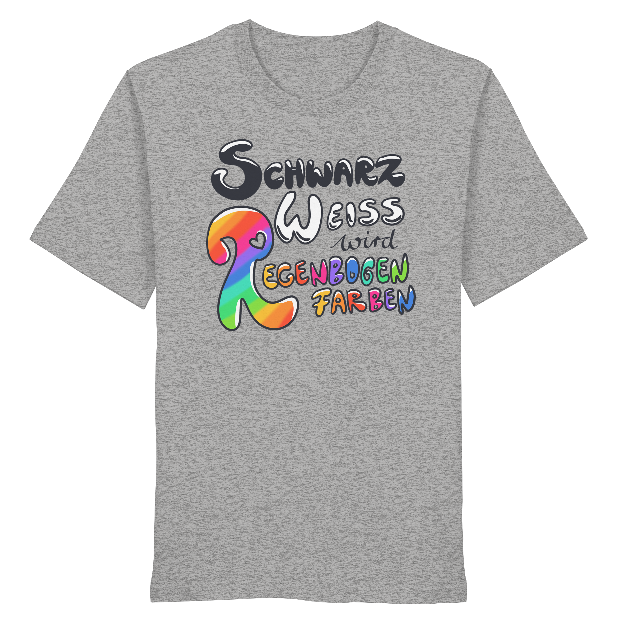 Schwarz Weiß wird Regenbogen Farben Frontprint (hell) - Organic Shirt
