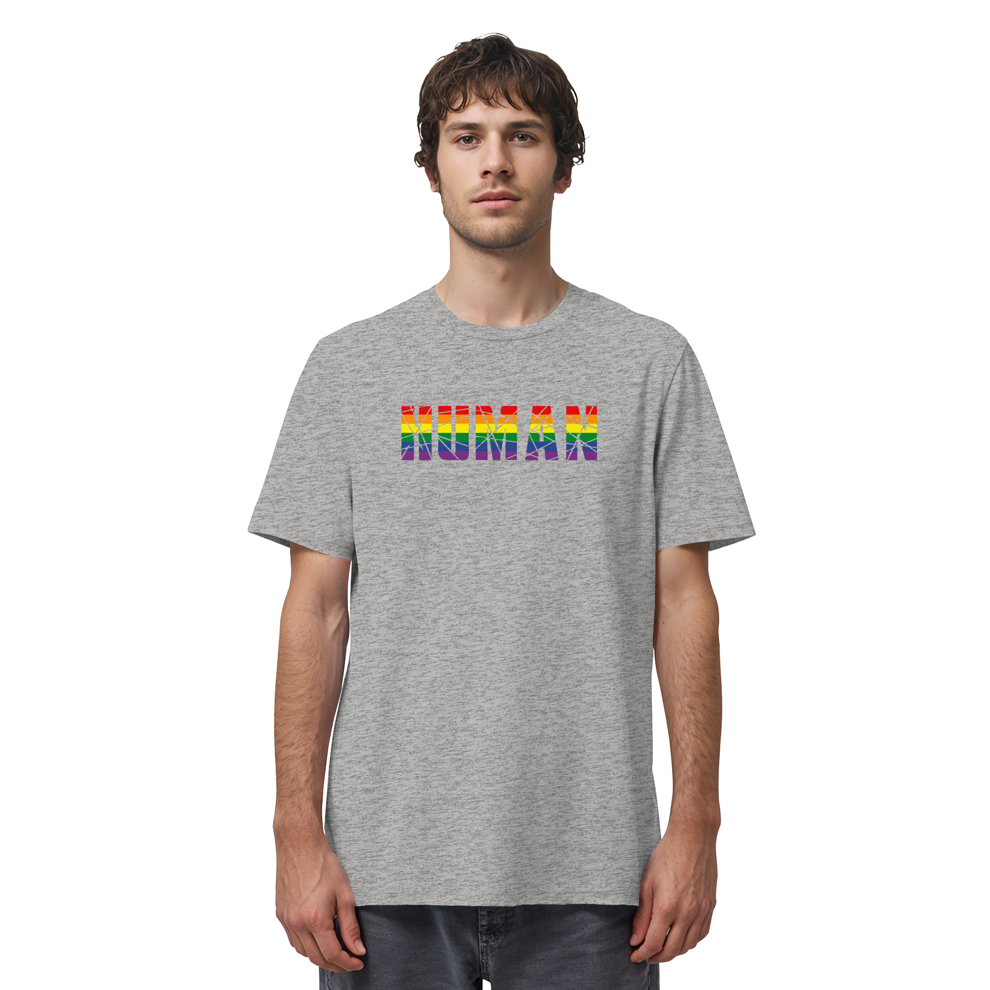 HUMAN in Regenbogen Farben - Organic Shirt