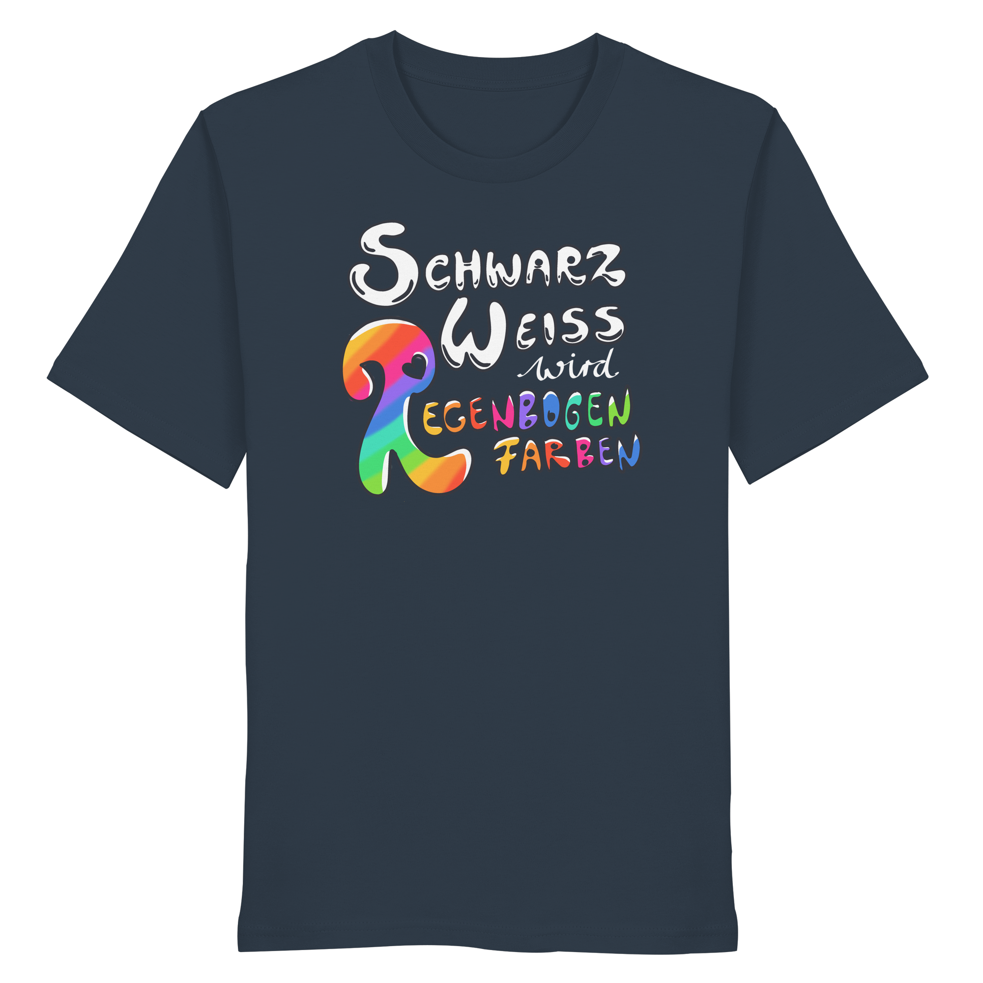 Schwarz Weiß wird Regenbogen Farben Frontprint (dunkel) - Organic Shirt