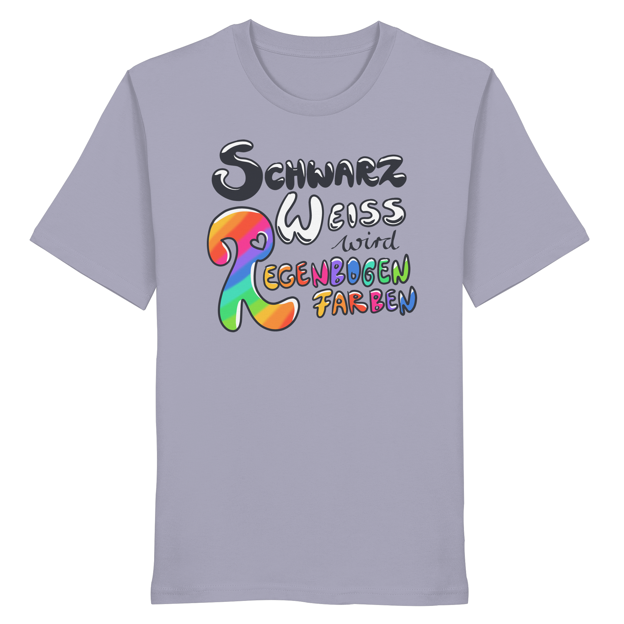 Schwarz Weiß wird Regenbogen Farben Frontprint (hell) - Organic Shirt