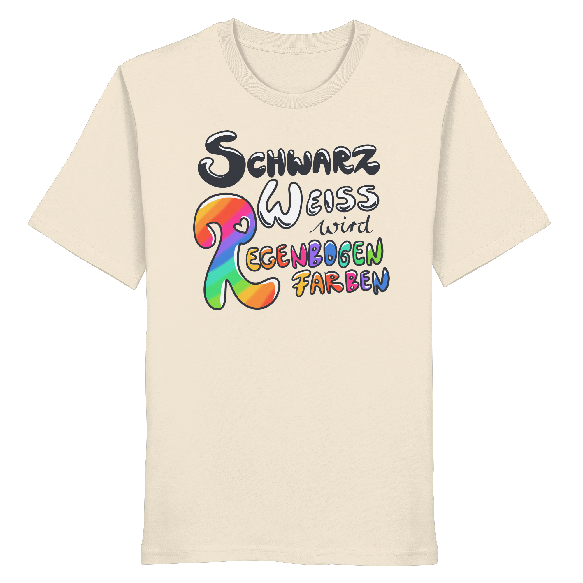 Schwarz Weiß wird Regenbogen Farben Frontprint (hell) - Organic Shirt