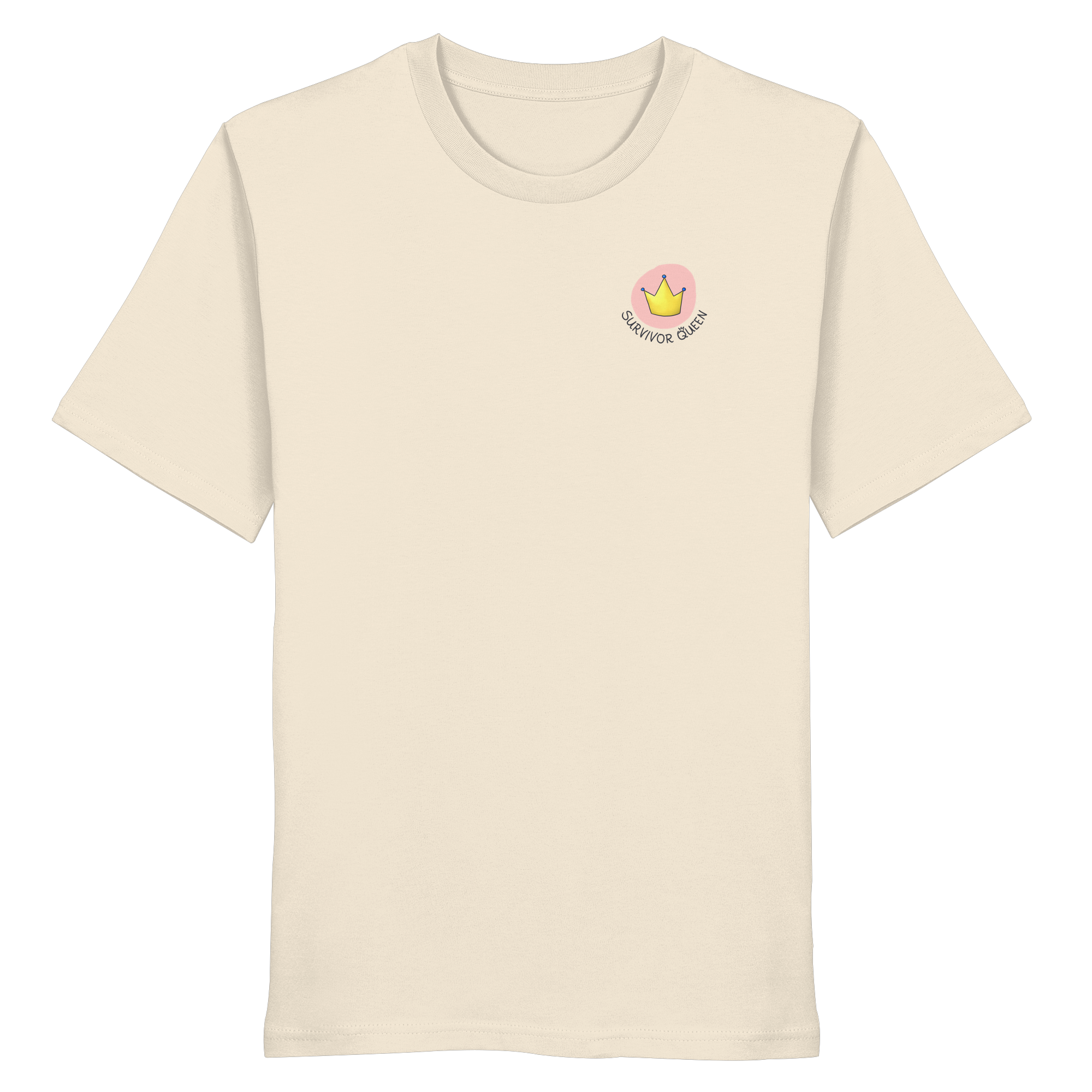 Survivor Queens Logo "Schriftzug Edition" mit Seelenmännchen "Selbstverteidigung Edition" Backprint (hell) - Organic Shirt