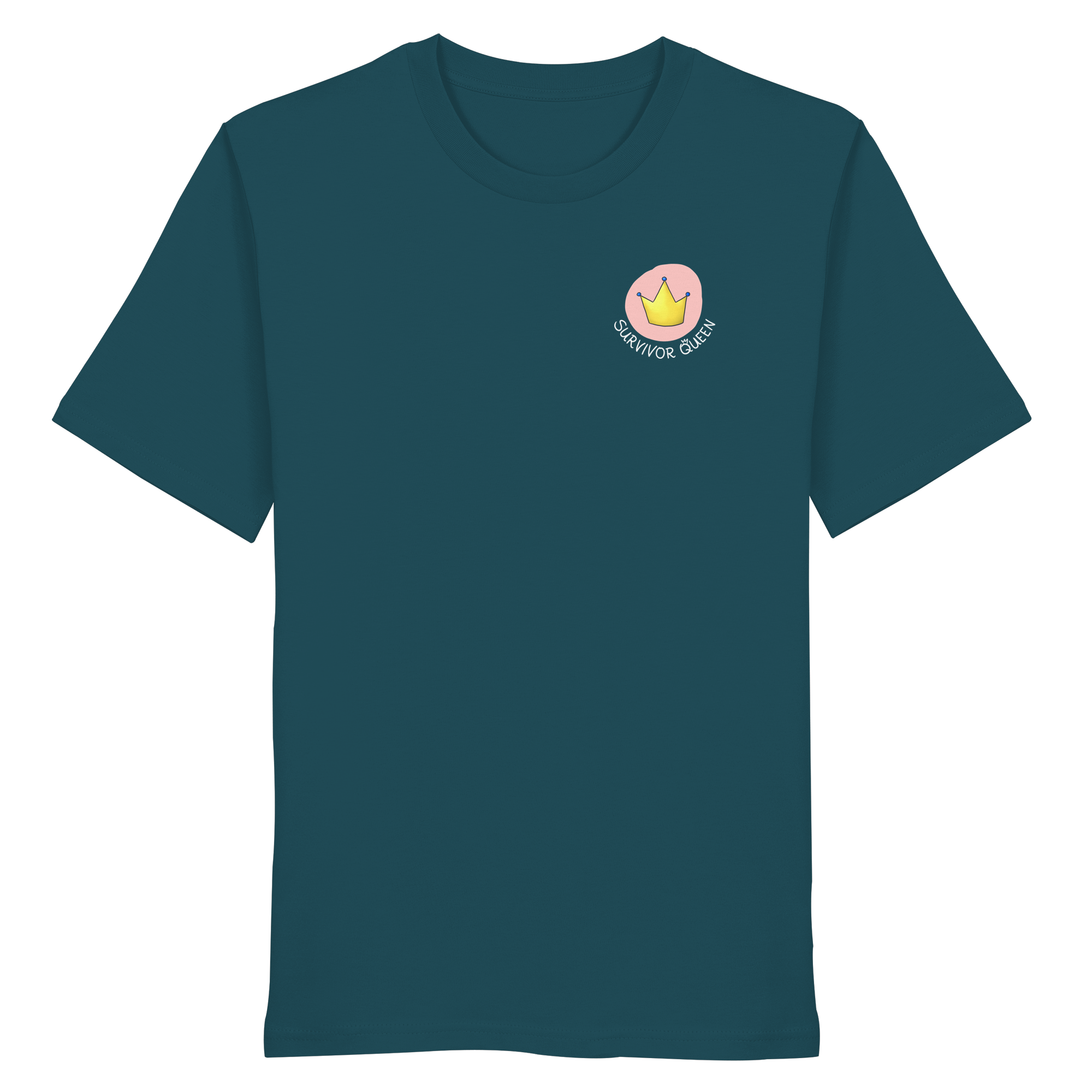Survivor Queens Logo "Schriftzug Edition" mit Seelenmännchen "Selbstverteidigung Edition" Backprint (dunkel) - Organic Shirt