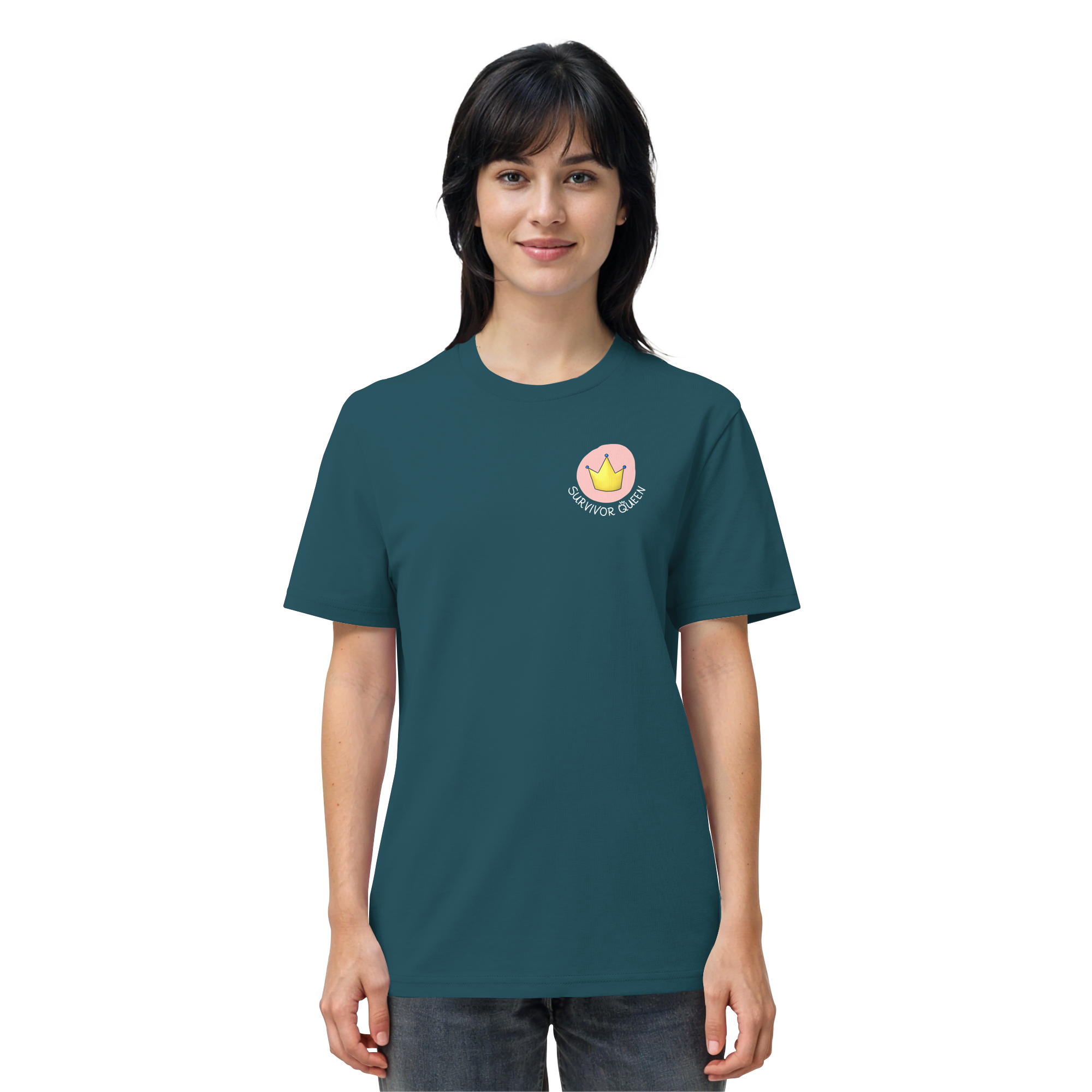 Survivor Queens Logo mit "Mein Körper gehört mir" Backprint (dunkel) - Organic Shirt