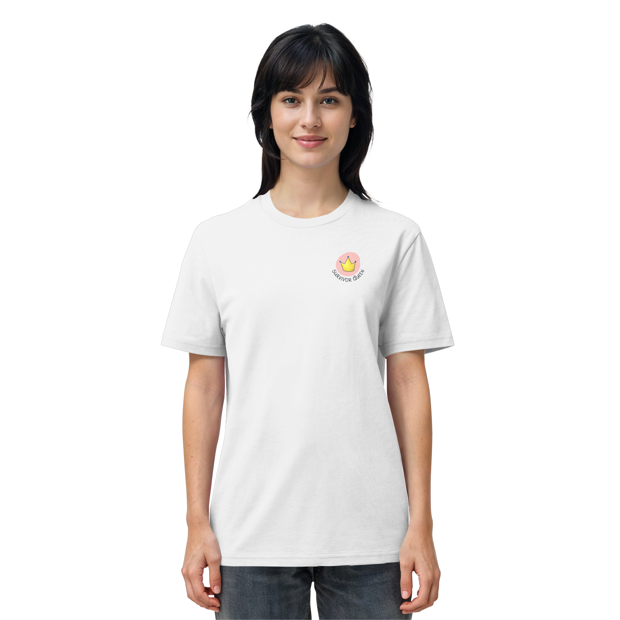 Survivor Queens Logo "Schriftzug Edition" mit Seelenmännchen "Selbstverteidigung Edition" Backprint (hell) - Organic Shirt