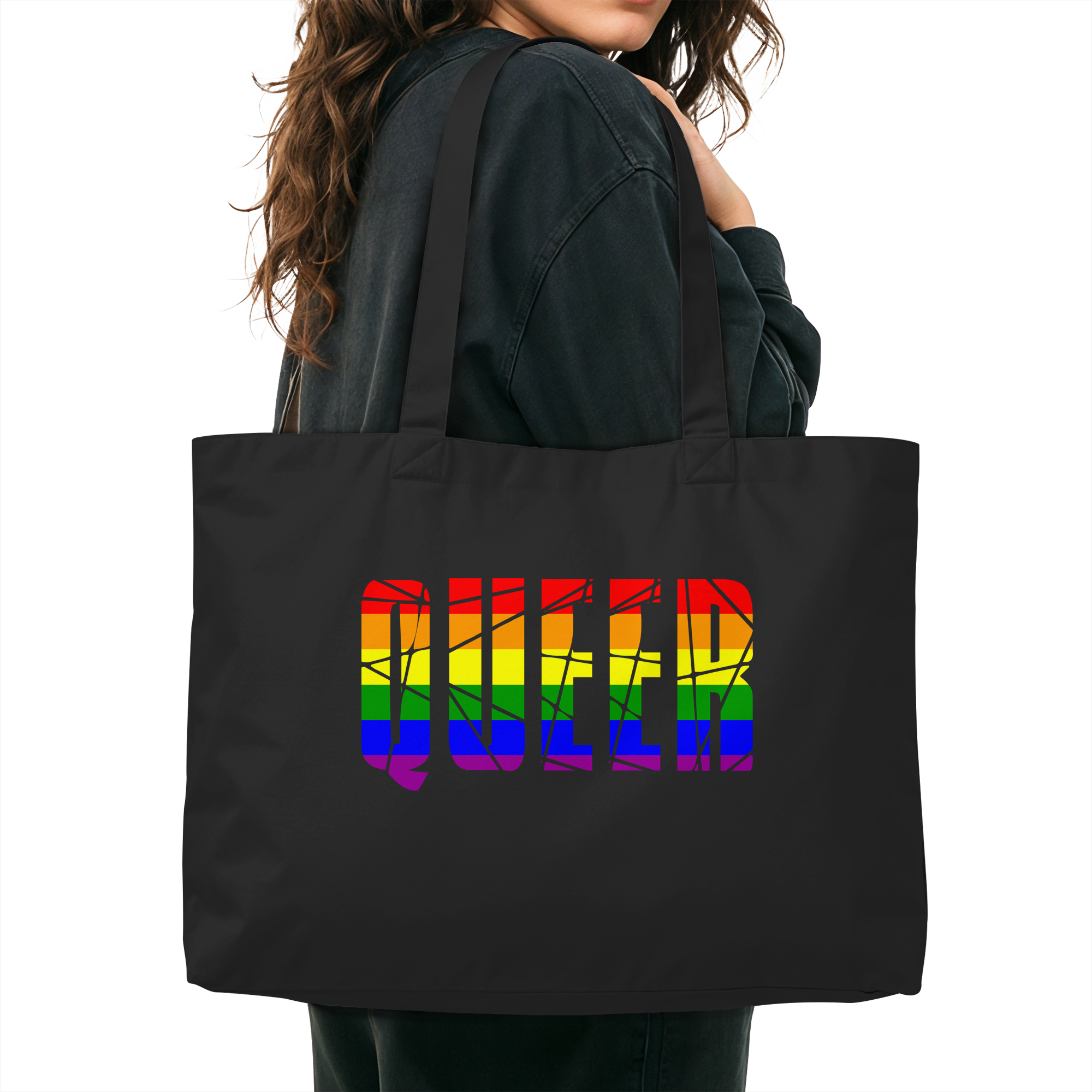 QUEER in Regenbogen Farben - Organic Shopping-Bag
