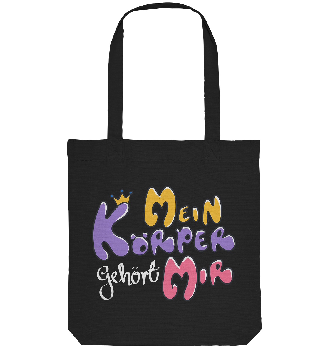 Survivor Queens Logo mit "Mein Körper gehört mir" Backprint (dunkel) - Organic Tote-Bag