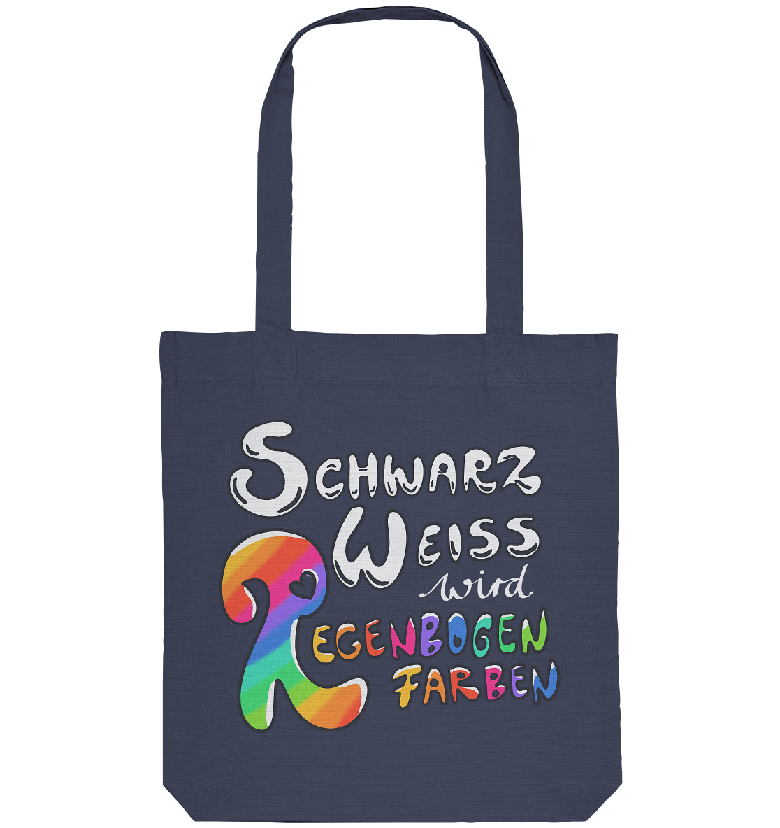 Schwarz Weiß wird Regenbogen Farben Backprint (dunkel) - Organic Tote-Bag