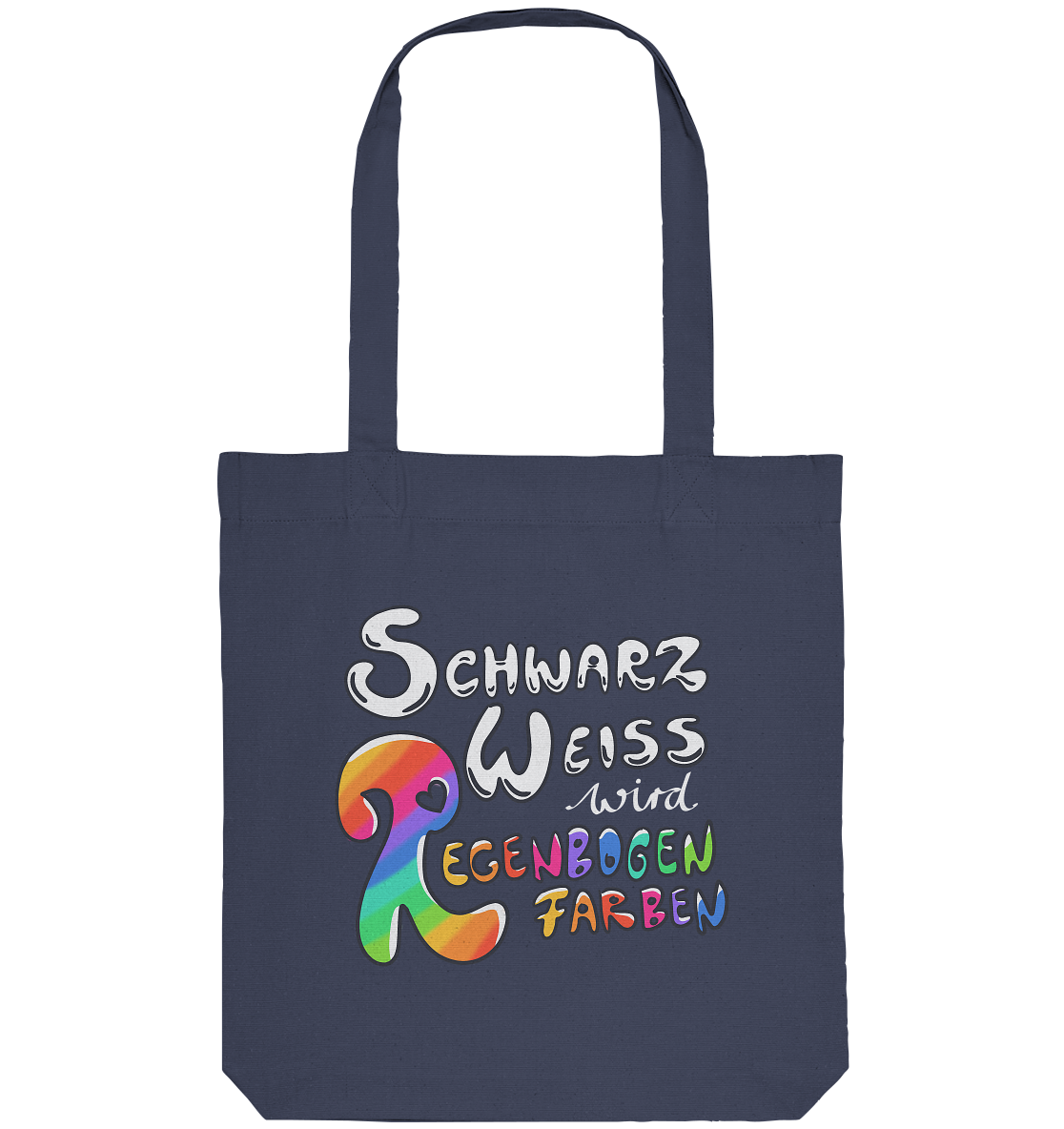 Schwarz Weiß wird Regenbogen Farben Frontprint (dunkel) - Organic Tote-Bag