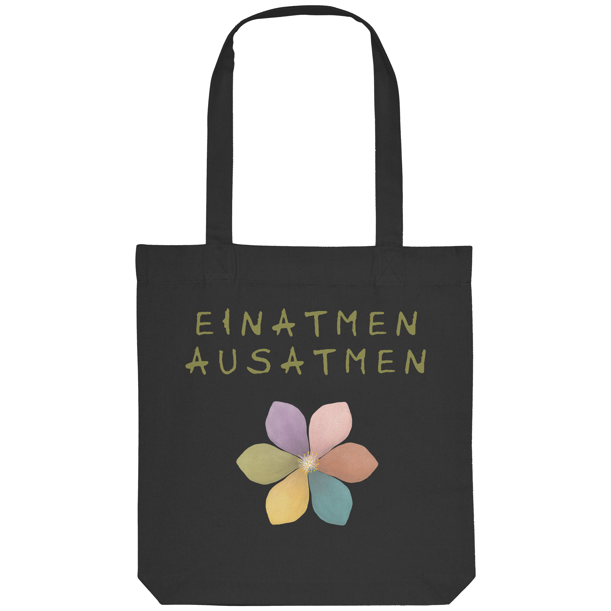 Einatmen Ausatmen "Achtsamkeitsblüte Edition" Backprint - Organic Tote-Bag