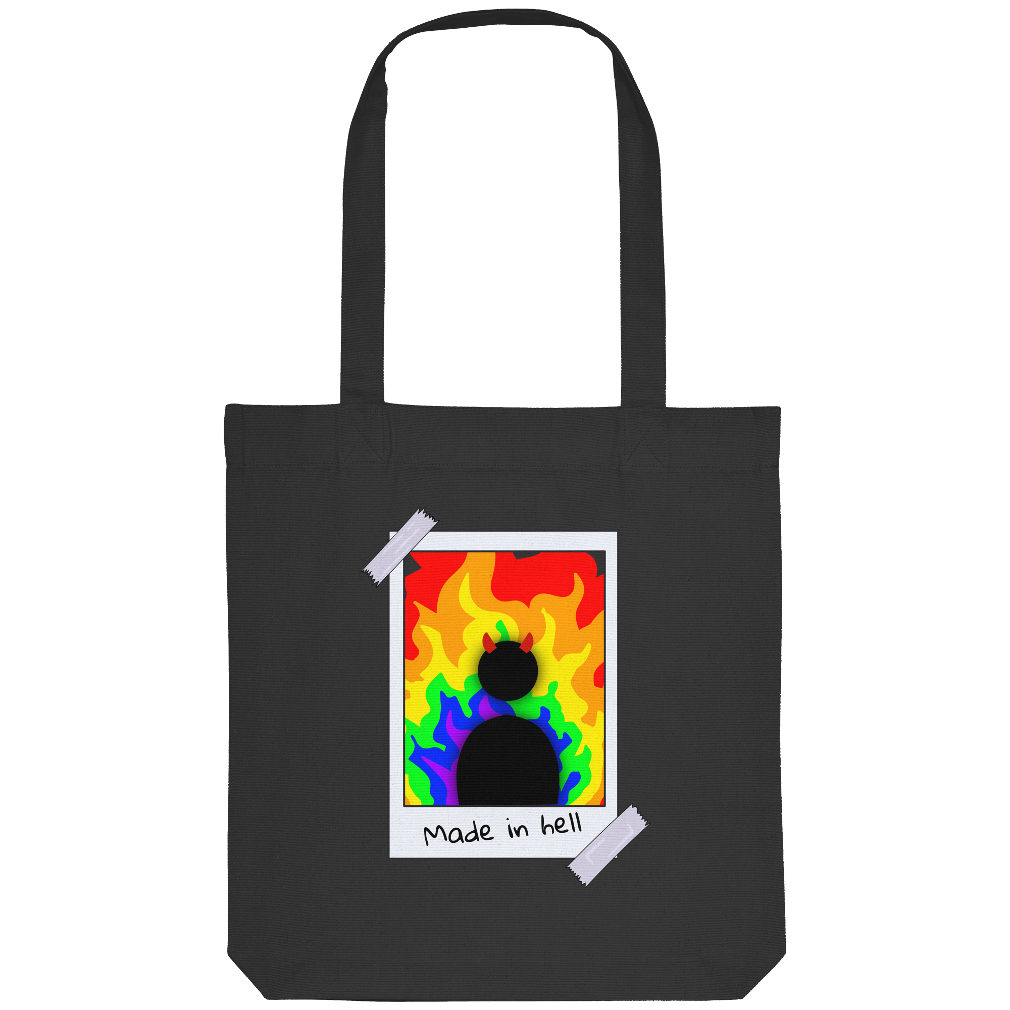 made in hell "Regenbogen Flammen Edition" Backprint - Organic Tote-Bag