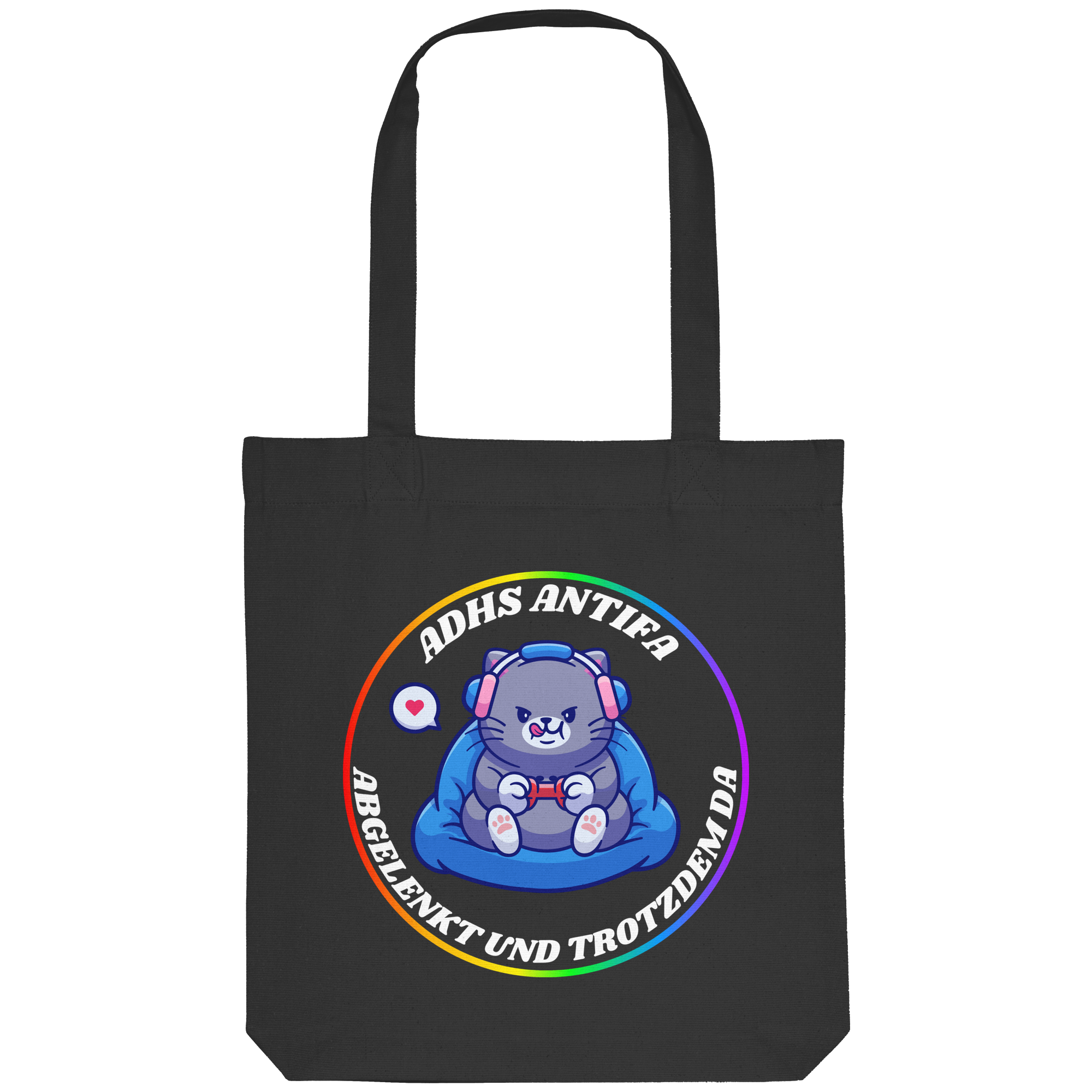 ADHS Antifa: Abgelenkt und trotzdem da "Gamer Cat Edition" - Organic Tote-Bag