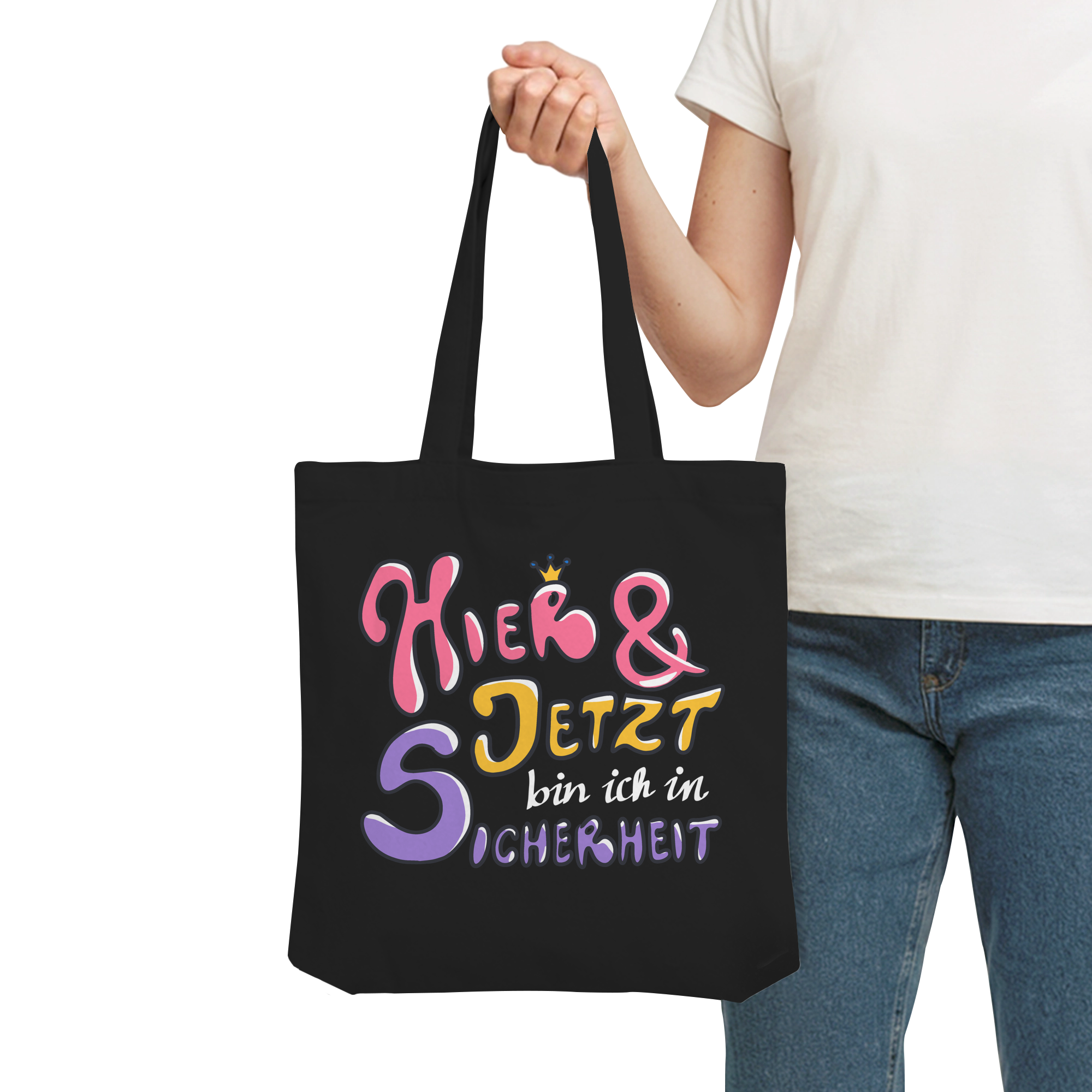 Hier und jetzt bin ich in Sicherheit "Bunte Edition" Backprint - Organic Tote-Bag