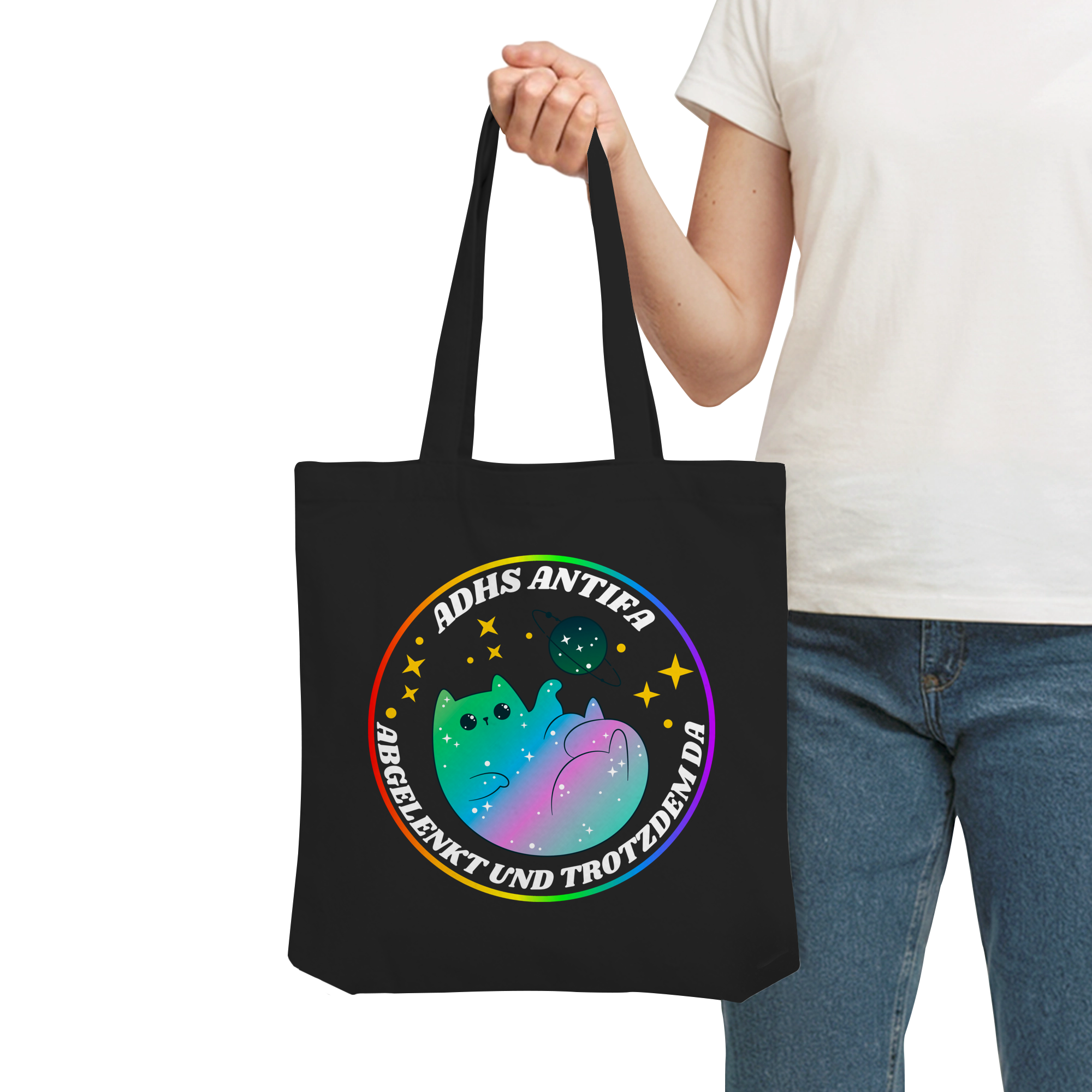 ADHS Antifa: Abgelenkt und trotzdem da "Space Cat Edition" - Organic Tote-Bag