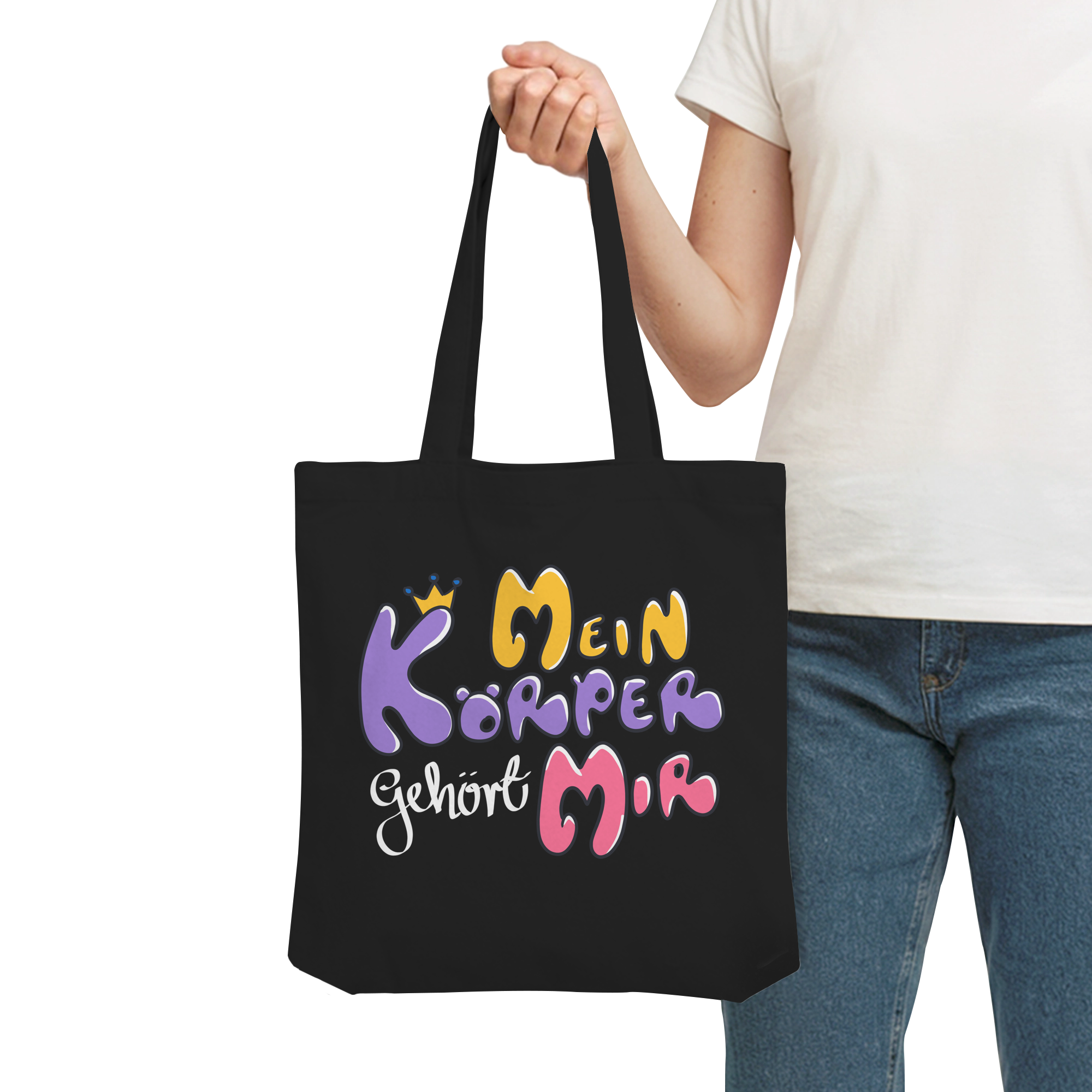 Survivor Queens Logo mit "Mein Körper gehört mir" Backprint (dunkel) - Organic Tote-Bag