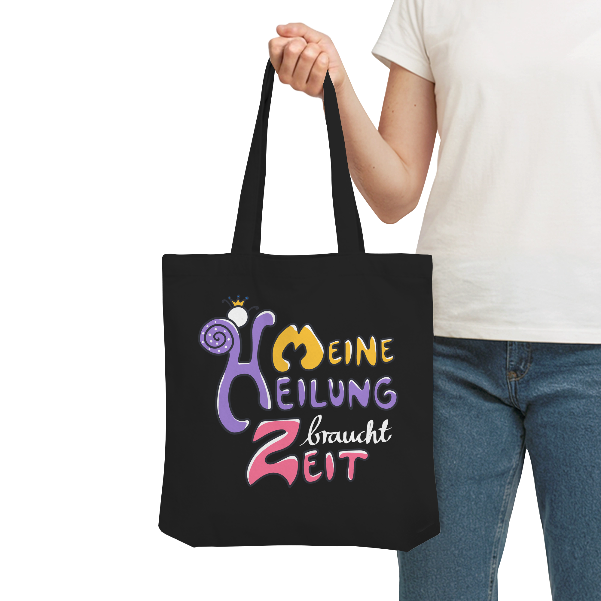 Meine Heilung braucht Zeit "Bunte Edition" Backprint - Organic Tote-Bag