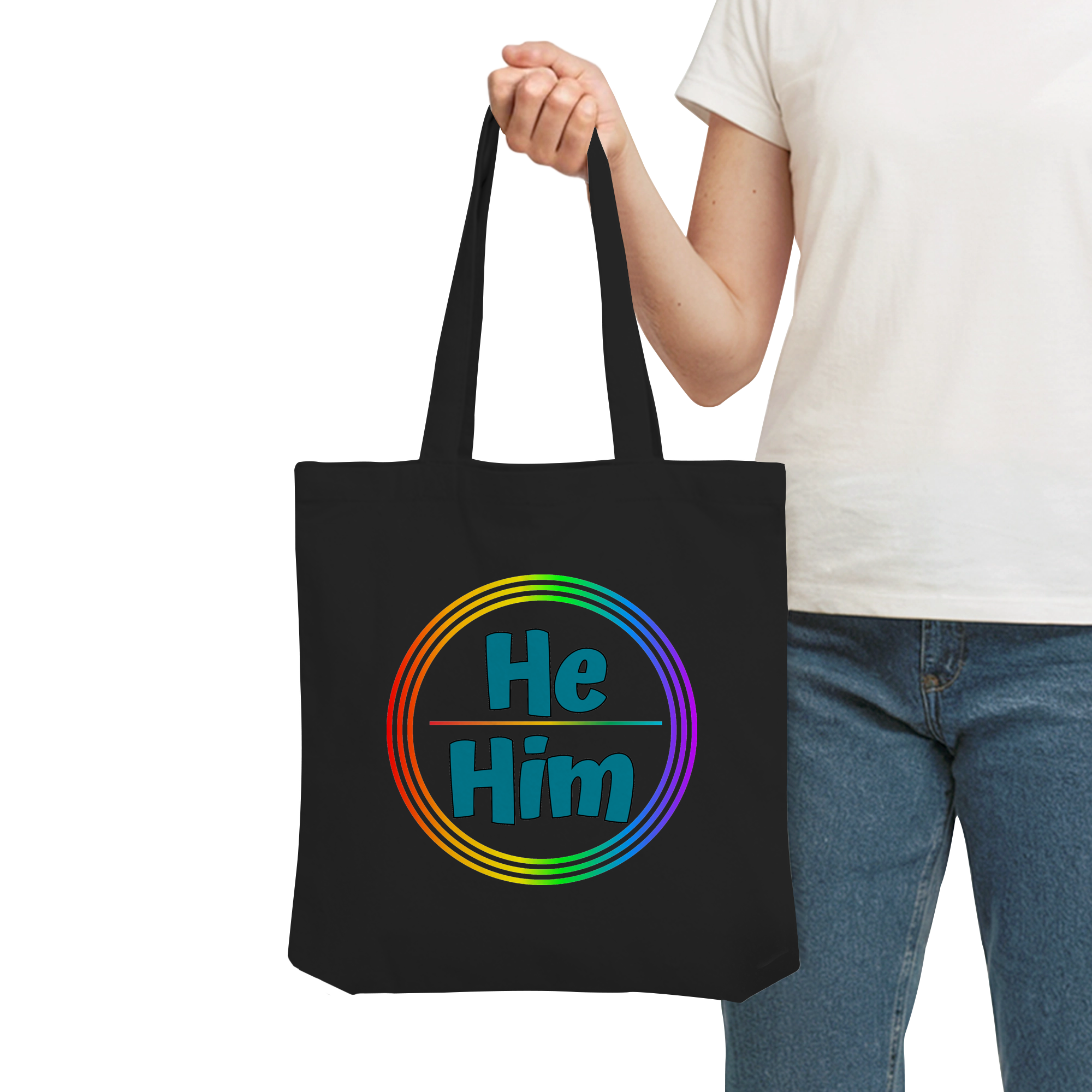 He/Him Pronomen Regenbogenkreis - Organic Tote-Bag