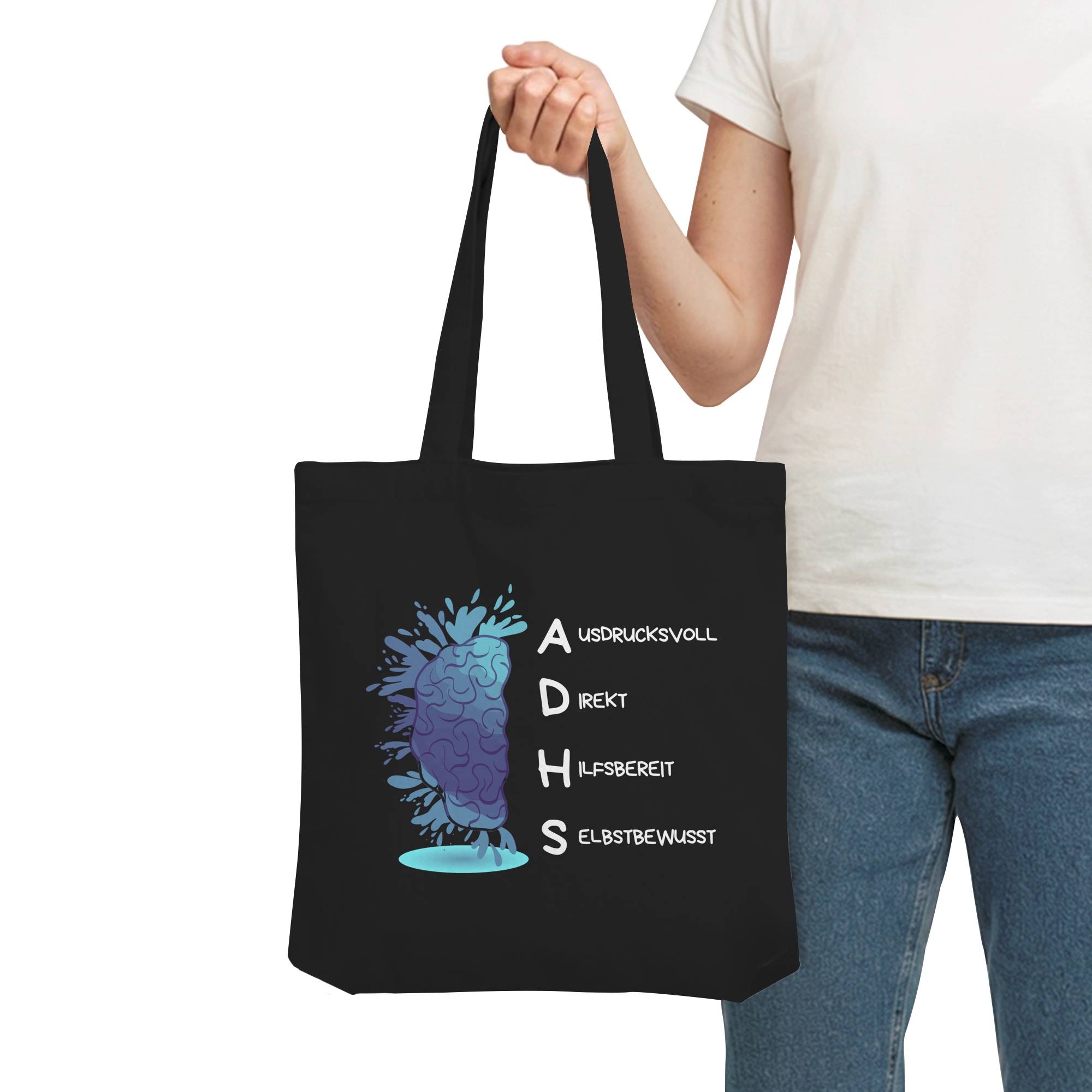 ADHS Ausdrucksvoll Direkt Hilfsbereit Selbstbewusst Backprint - Organic Tote-Bag