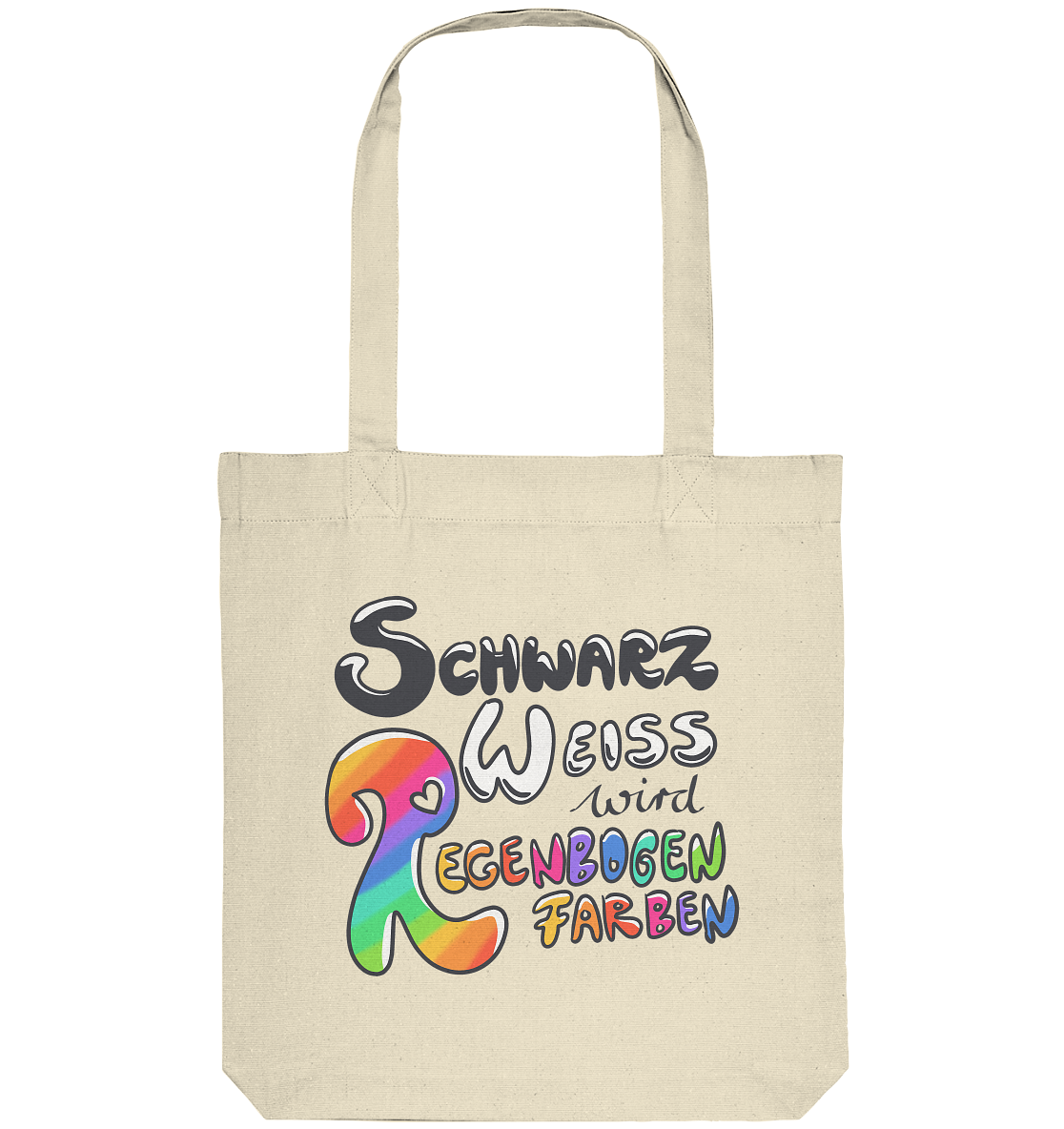 Schwarz Weiß wird Regenbogen Farben Frontprint (hell) - Organic Tote-Bag