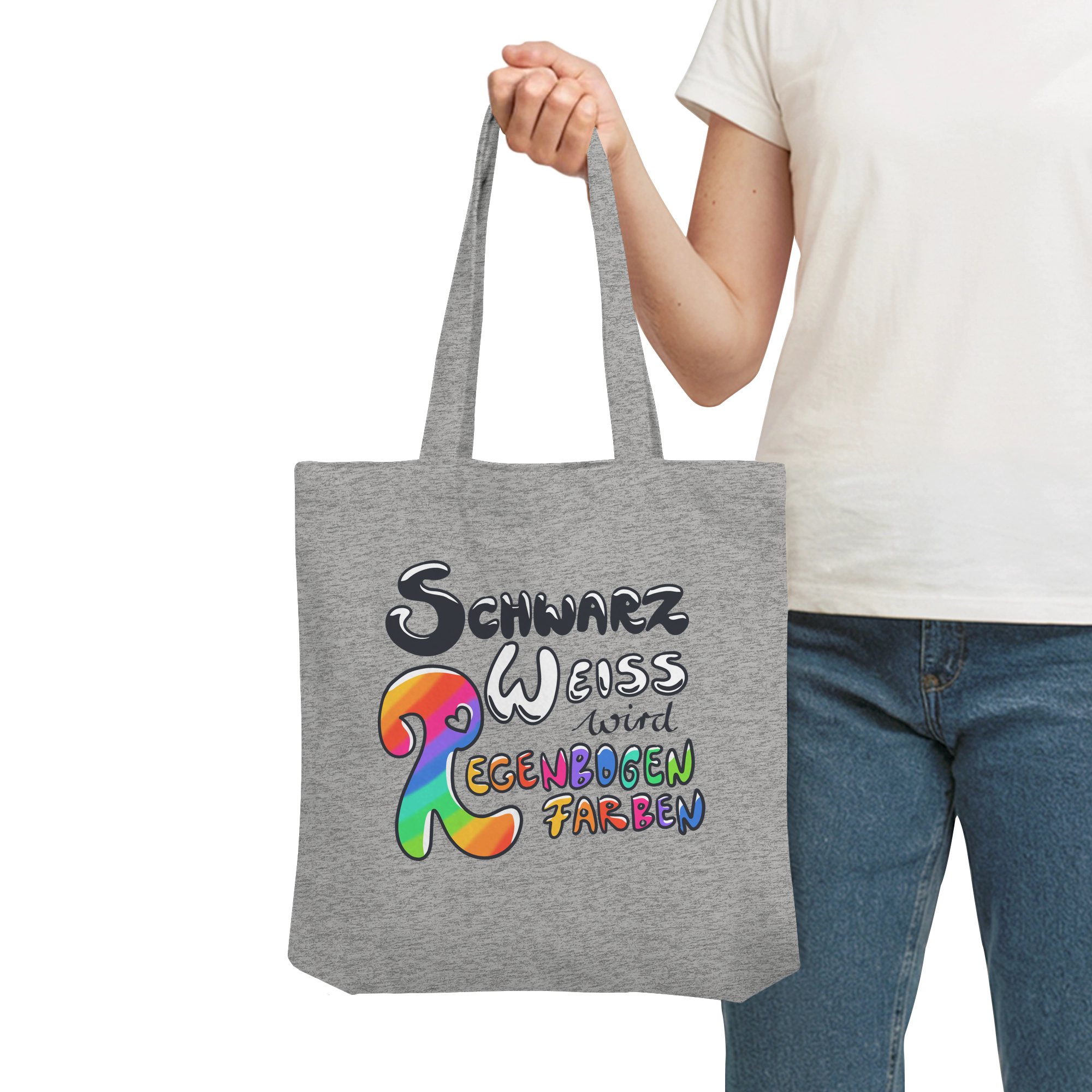 Schwarz Weiß wird Regenbogen Farben Frontprint (hell) - Organic Tote-Bag