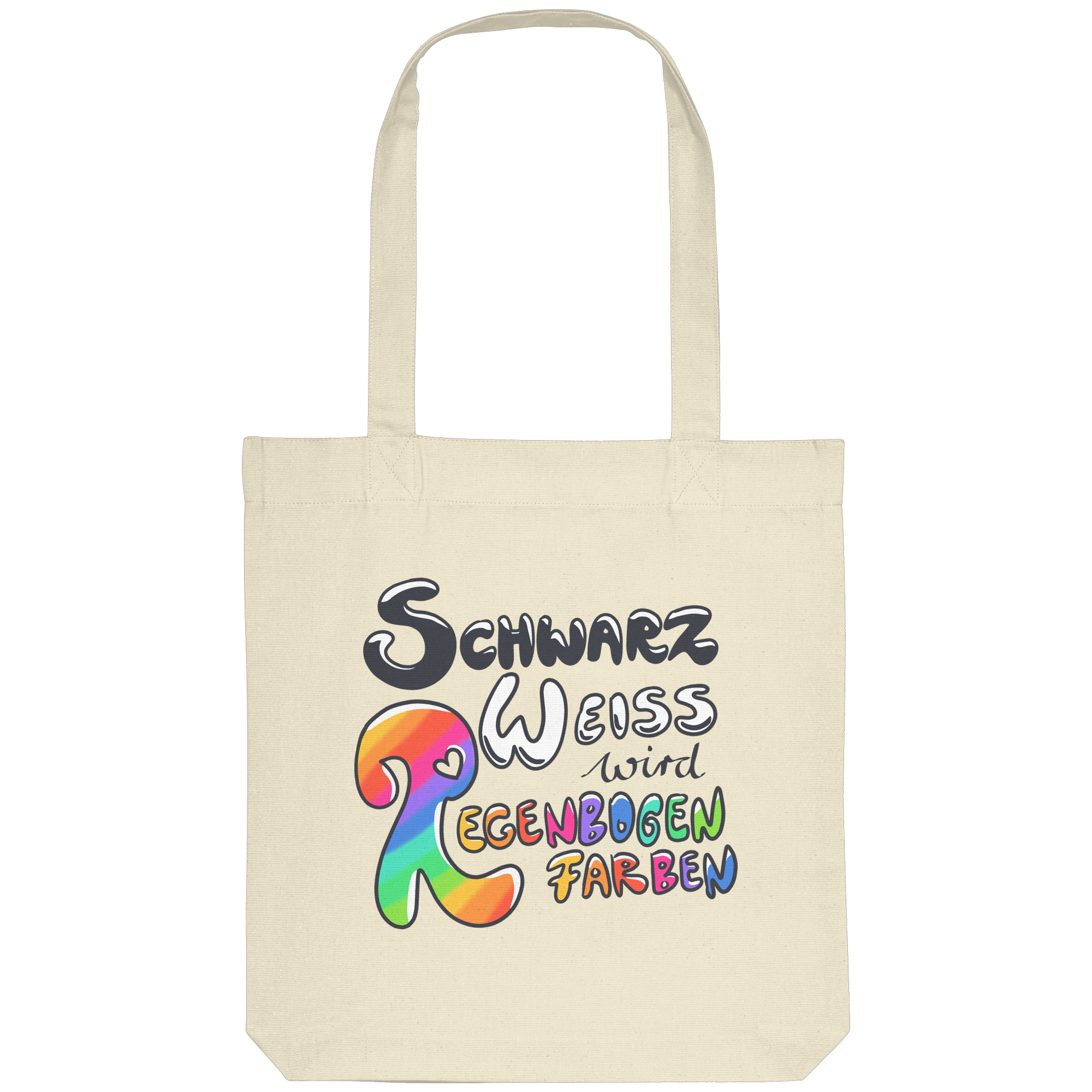 Schwarz Weiß wird Regenbogen Farben Frontprint (hell) - Organic Tote-Bag