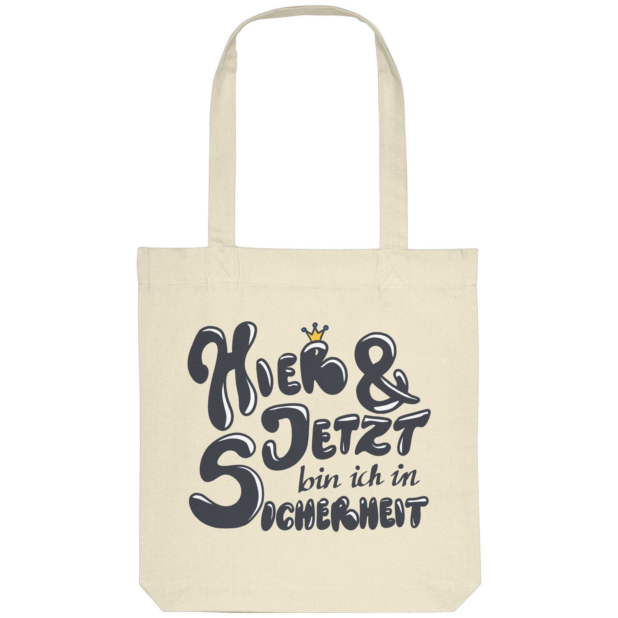Hier und jetzt bin ich in Sicherheit "Schwarze Edition" Backprint - Organic Tote-Bag