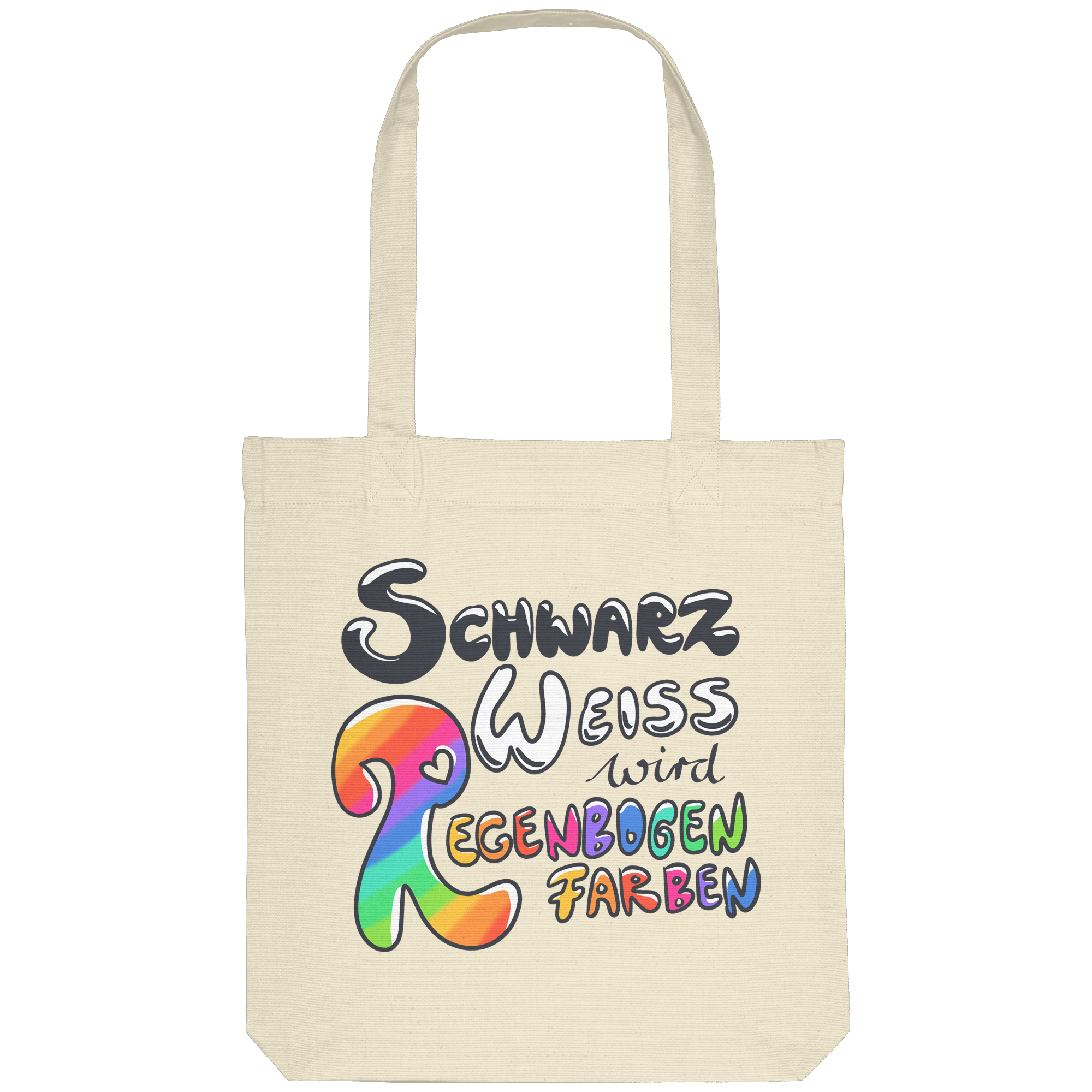 Schwarz Weiß wird Regenbogen Farben Backprint (hell) - Organic Tote-Bag