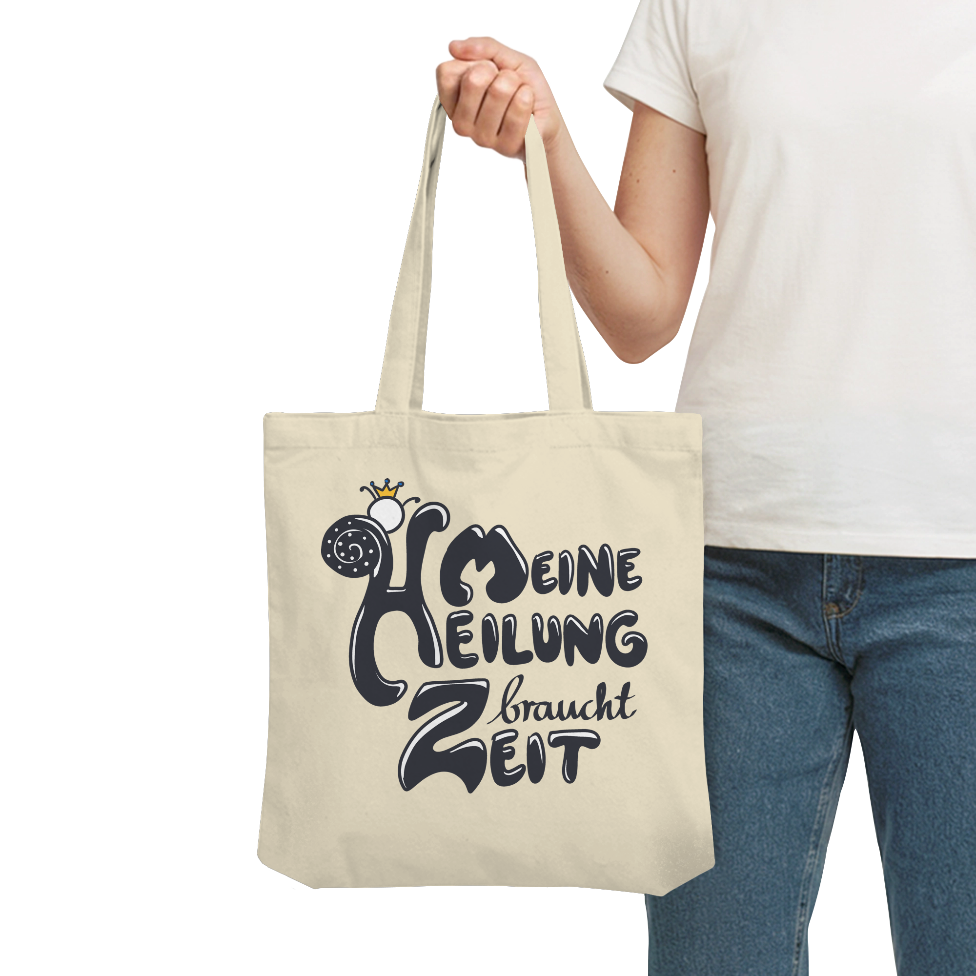 Meine Heilung braucht Zeit "Schwarze Edition" Backprint - Organic Tote-Bag