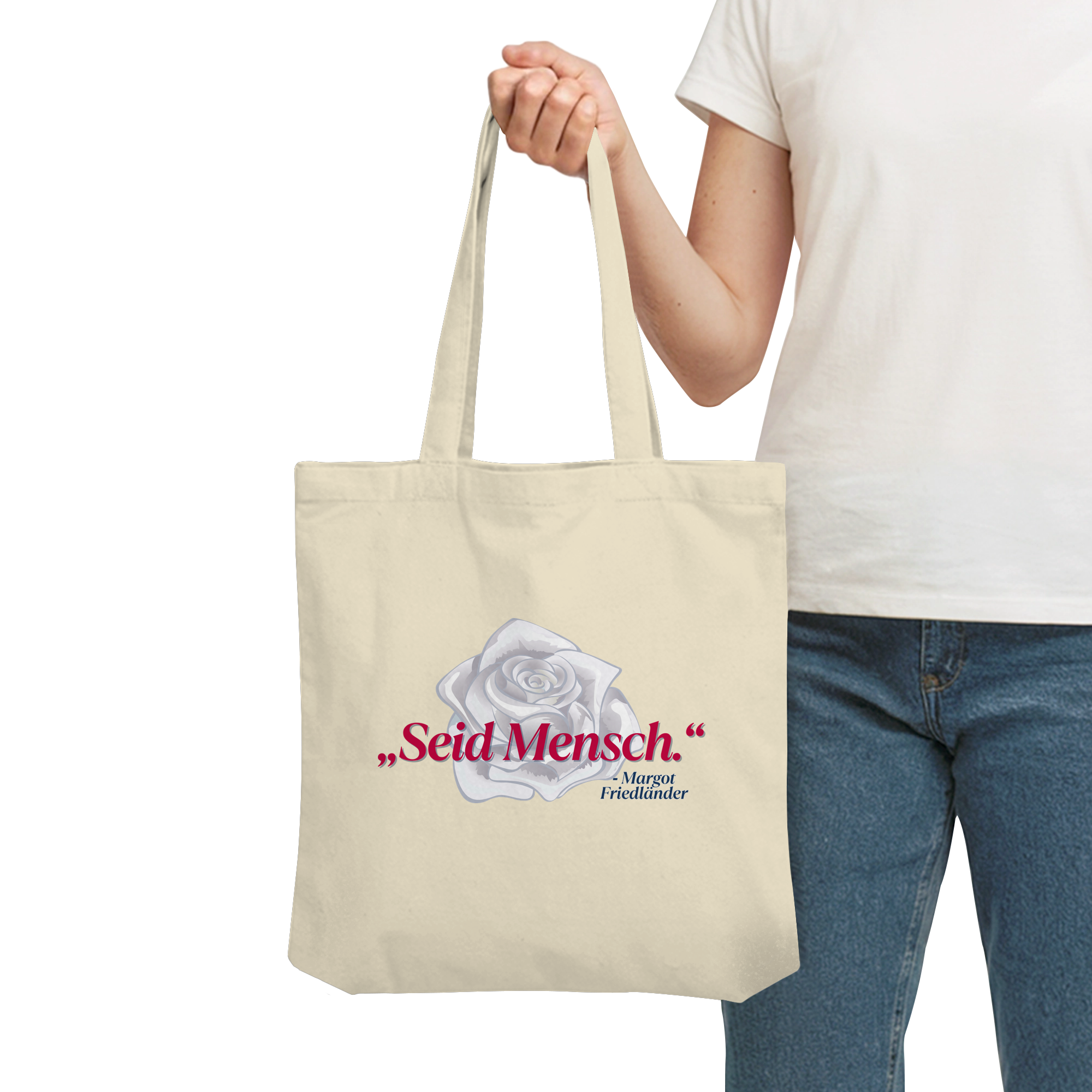 Seid Mensch "Weiße Rose Edition" - Organic Tote-Bag