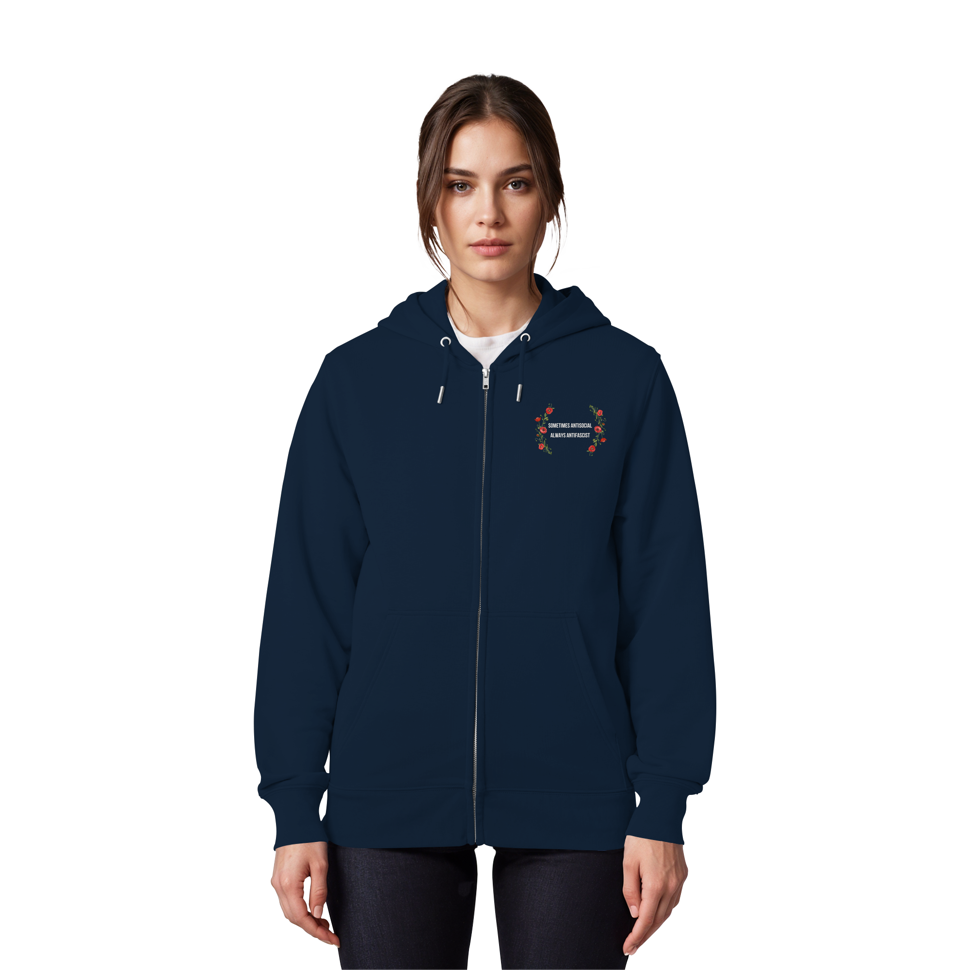 Sometimes Antisocial Always Antifascist - Organic Zipper