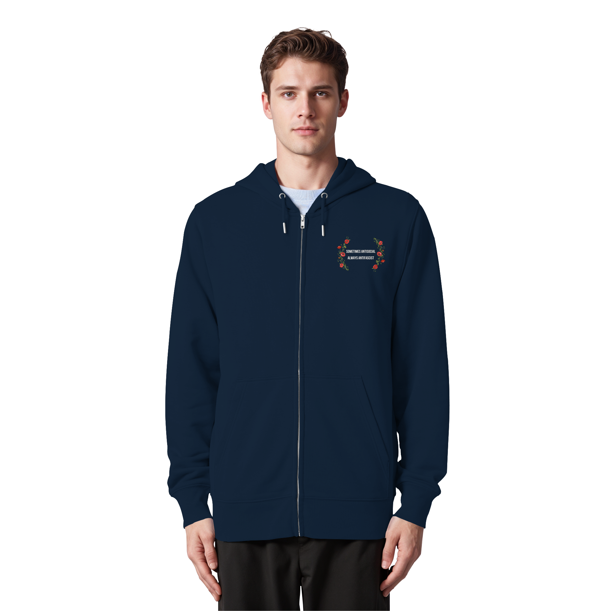 Sometimes Antisocial Always Antifascist - Organic Zipper