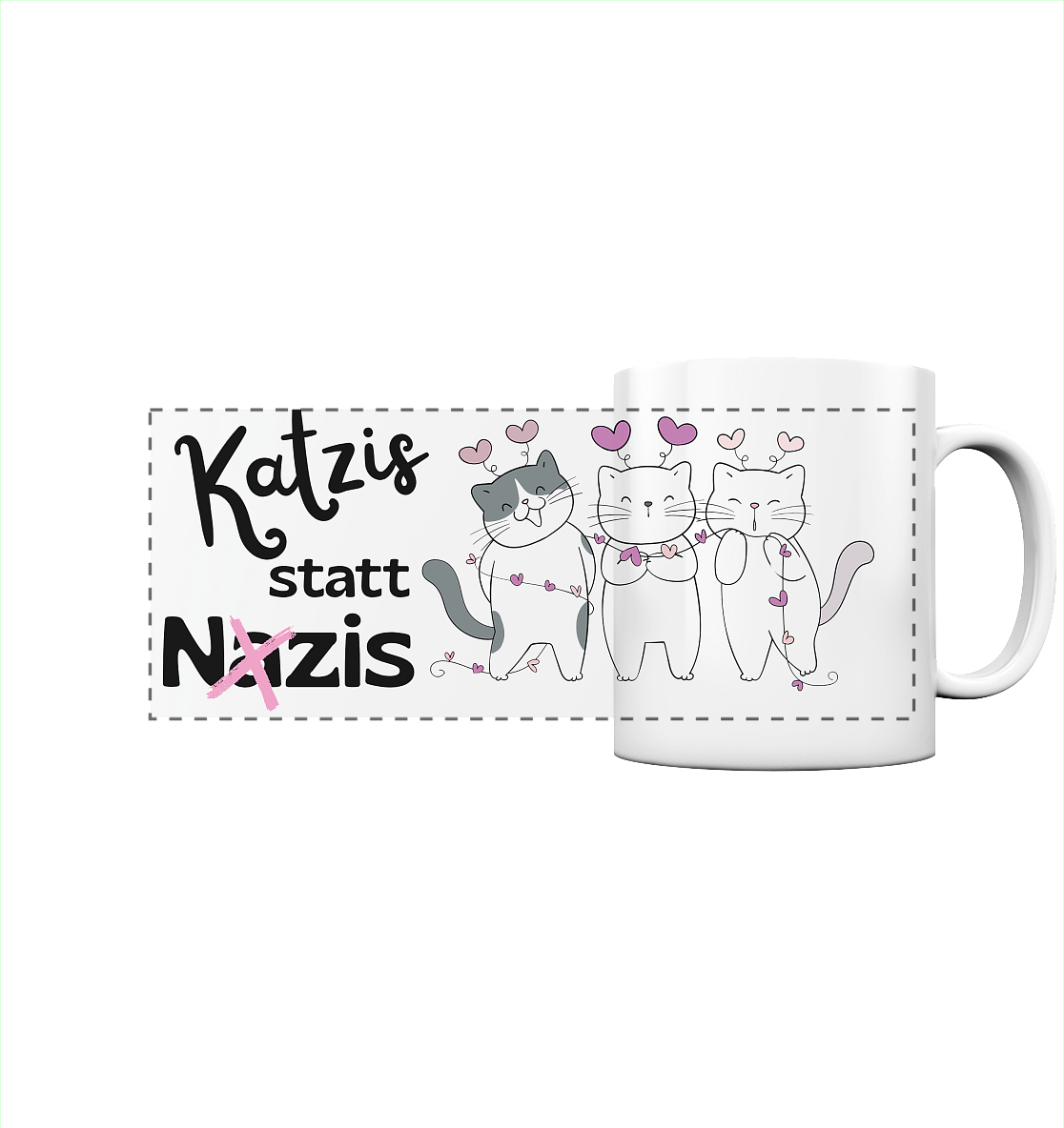 Katzis statt Nazis "Herzkatzen Edition" - Panorama Tasse
