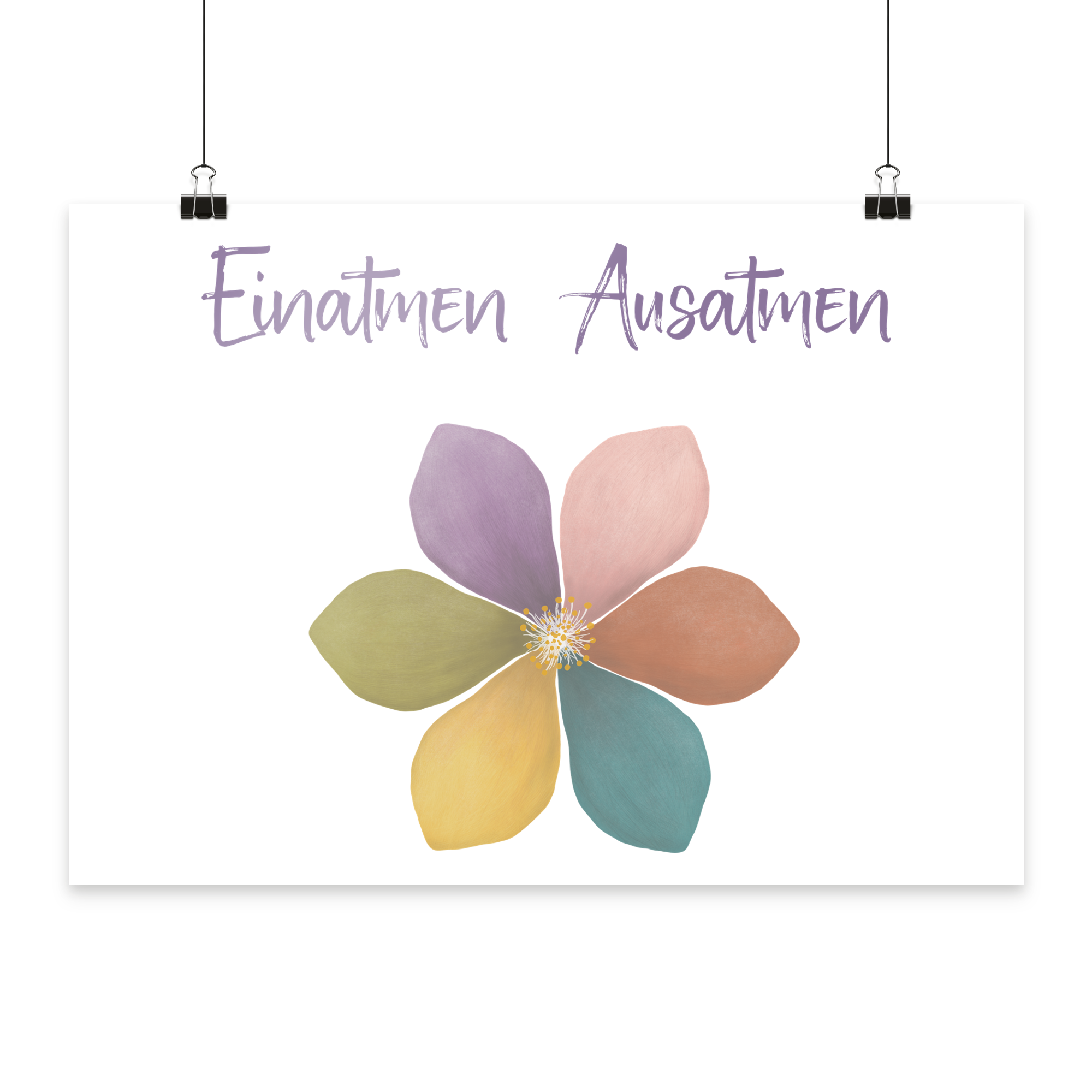 Einatmen Ausatmen "Achtsamkeitsblüte Edition" - Poster Din A4 (quer)