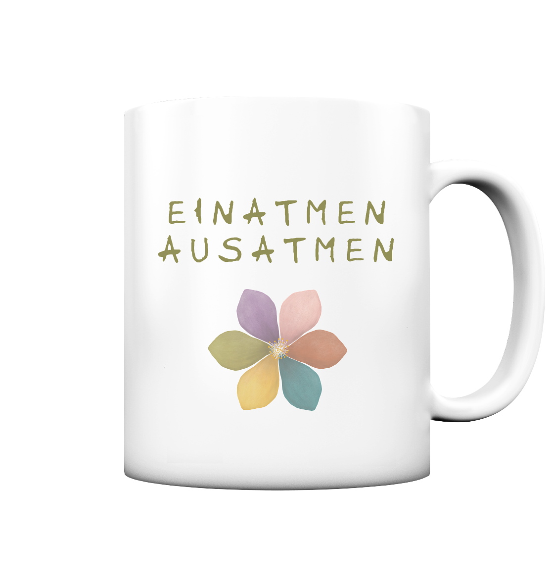 Einatmen Ausatmen "Achtsamkeitsblüte Edition" Backprint - Tasse matt