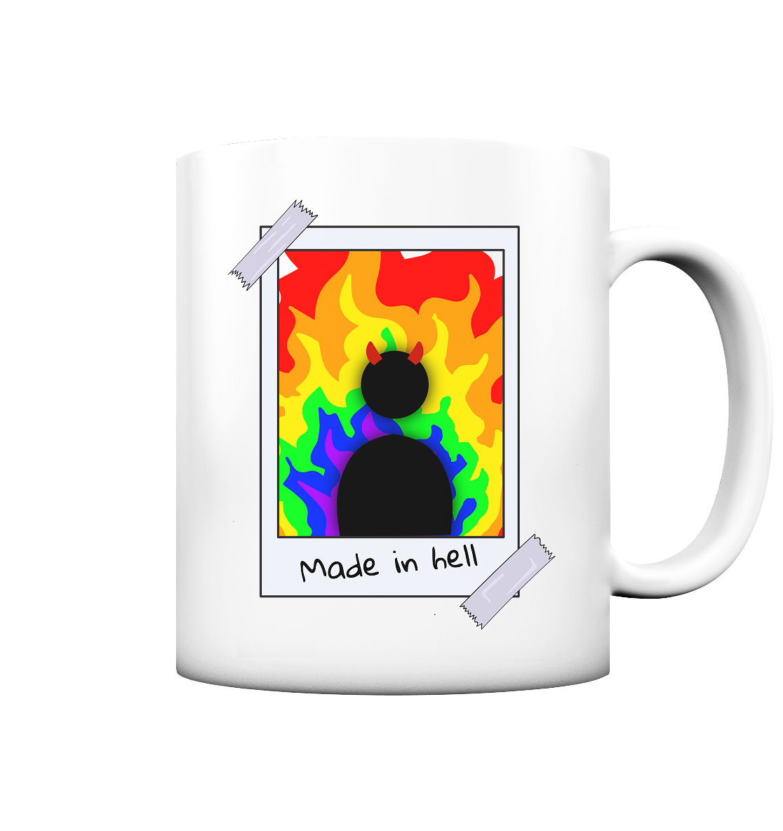 made in hell "Regenbogen Flammen Edition" Backprint - Tasse matt