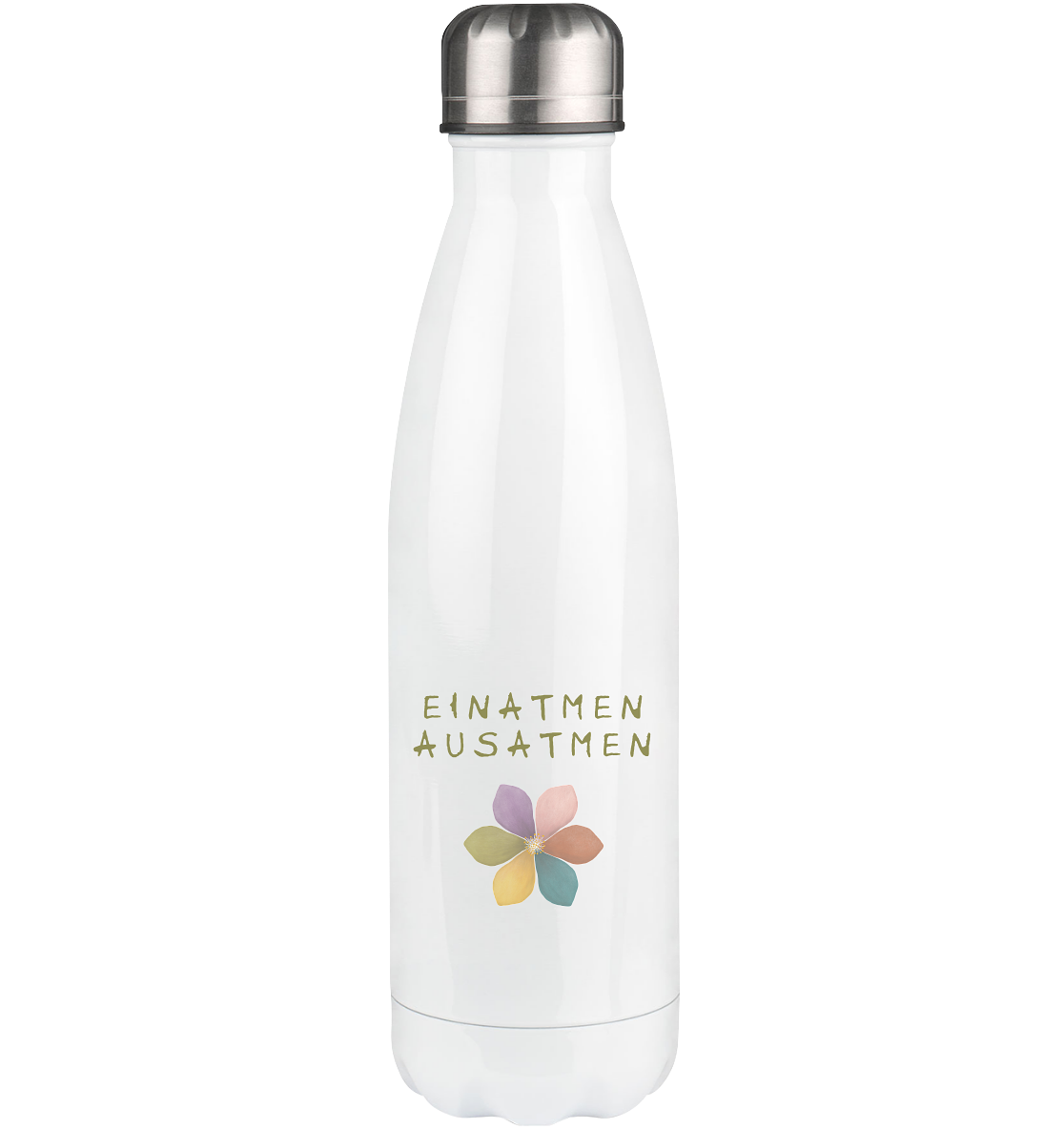 Einatmen Ausatmen "Achtsamkeitsblüte Edition" Backprint - Thermoflasche 500ml